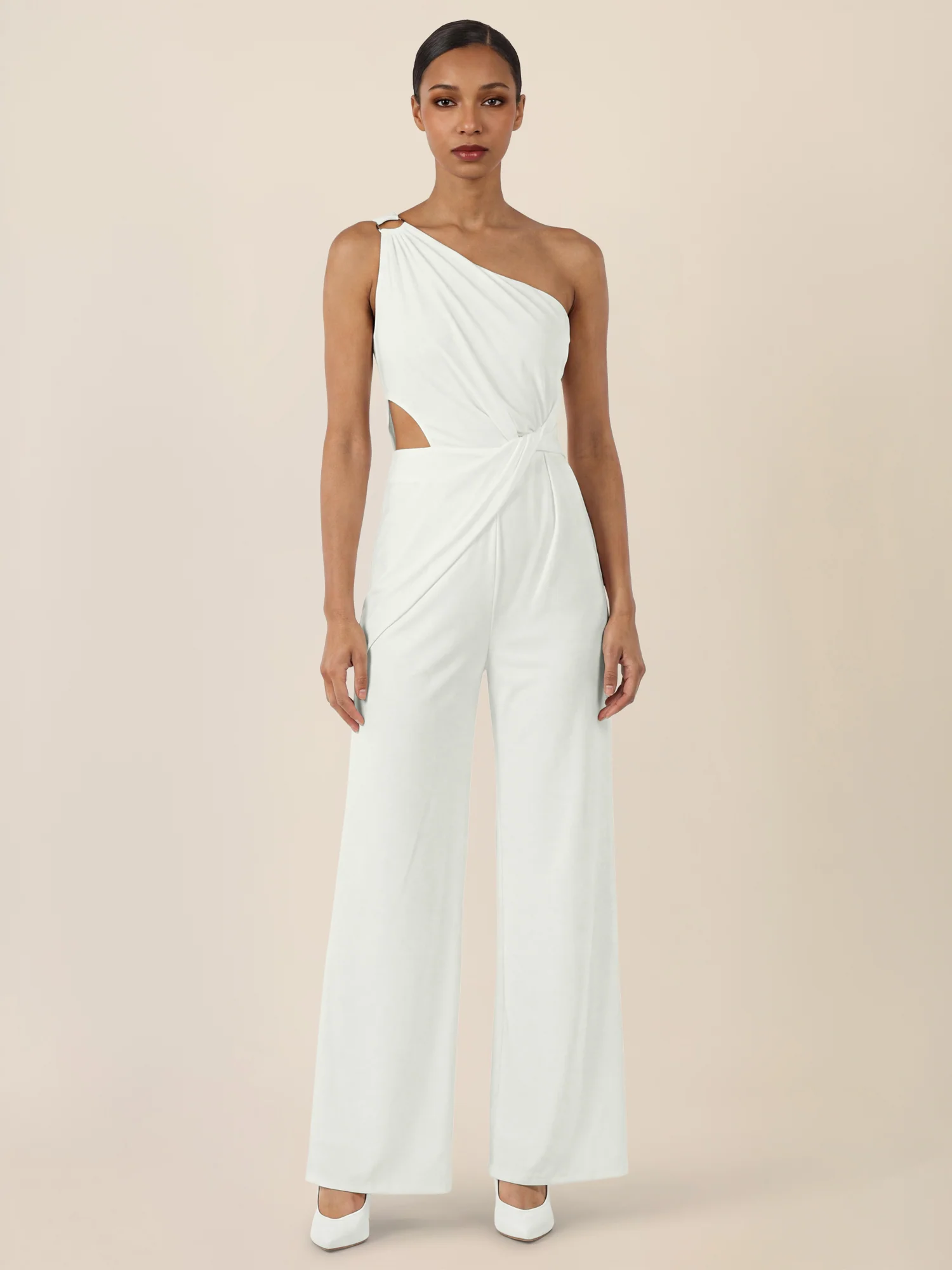 APART Asymmetrischer Abendoverall mit Drapierung | cream