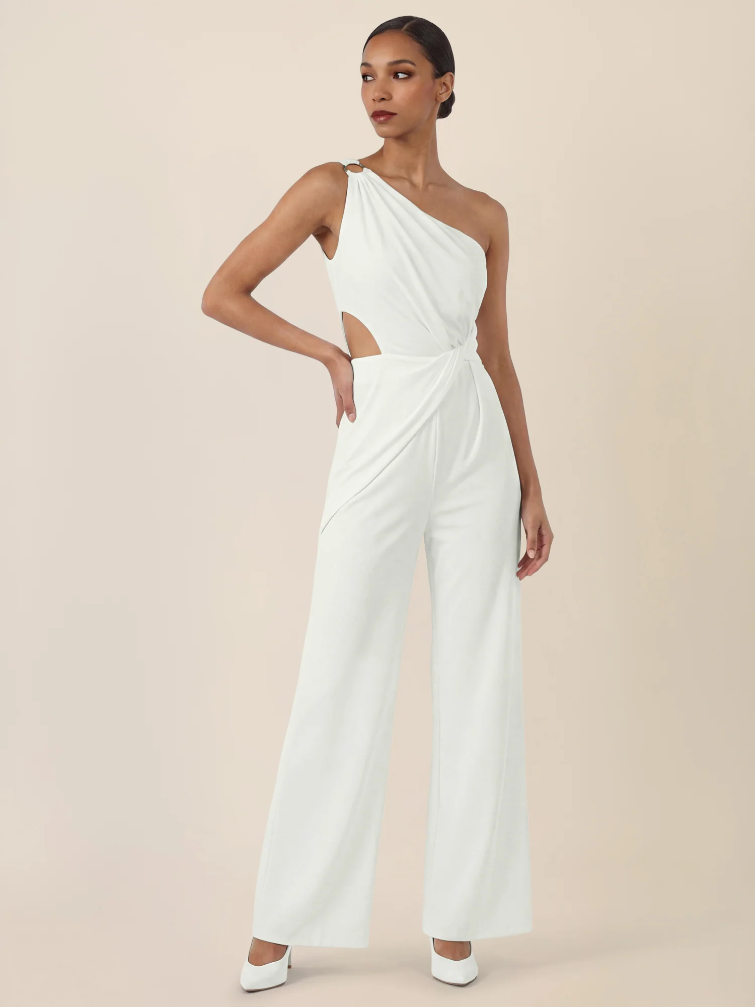 APART Asymmetrischer Abendoverall mit Drapierung | cream - Image 5