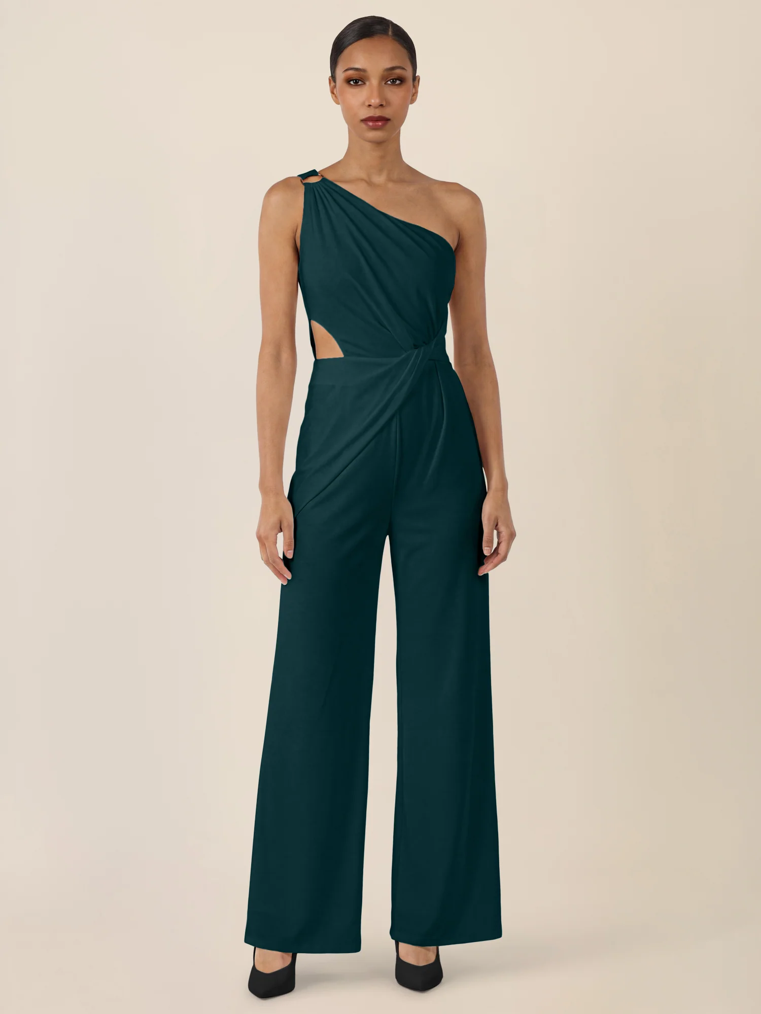 APART Asymmetrischer Abendoverall mit Drapierung | emerald