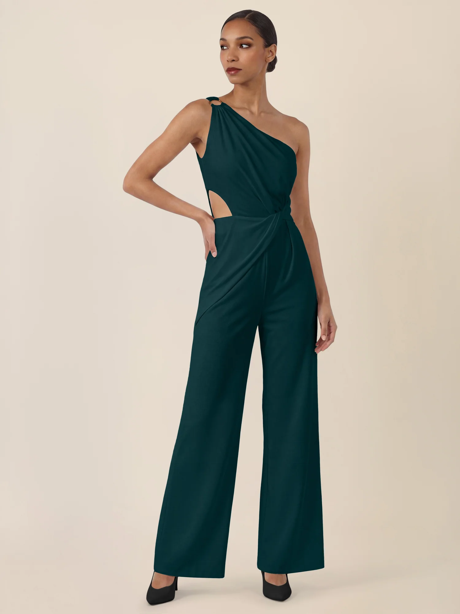 APART Asymmetrischer Abendoverall mit Drapierung | emerald - Image 5
