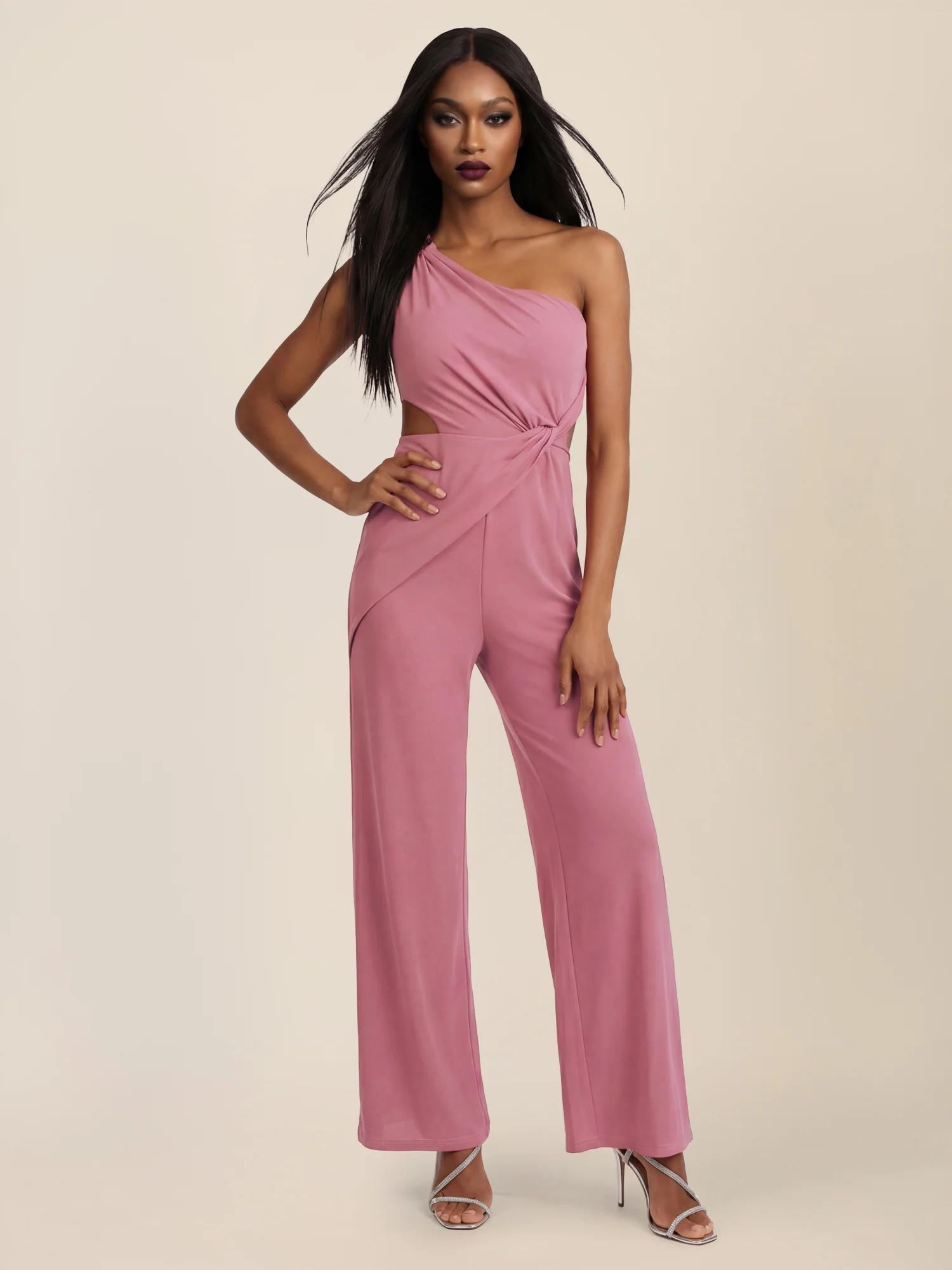 APART Asymmetrischer Abendoverall mit Drapierung | rosé