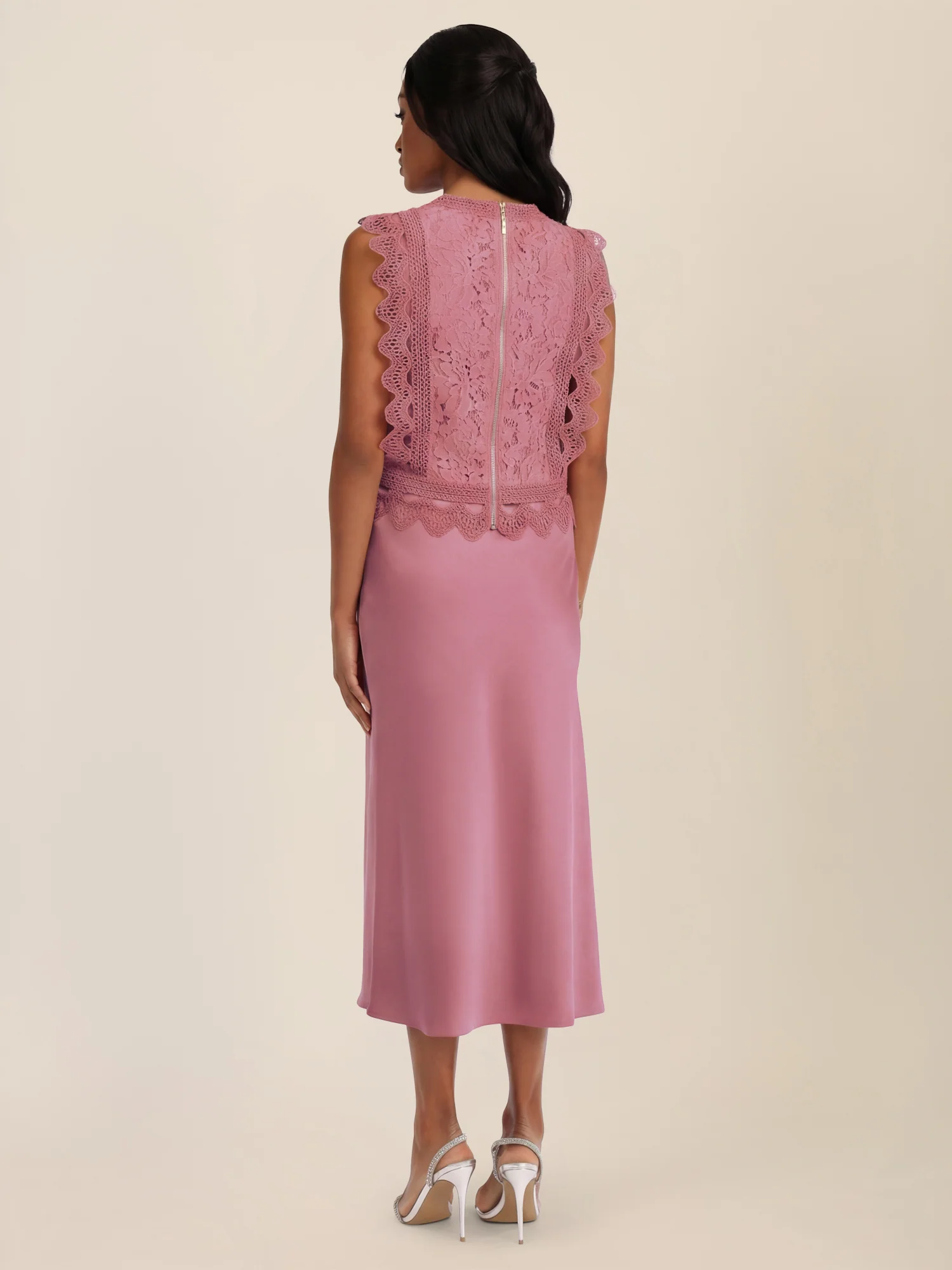 APART Ausgestellter Midirock in fließender Satin-Qualität | rosé - Image 3