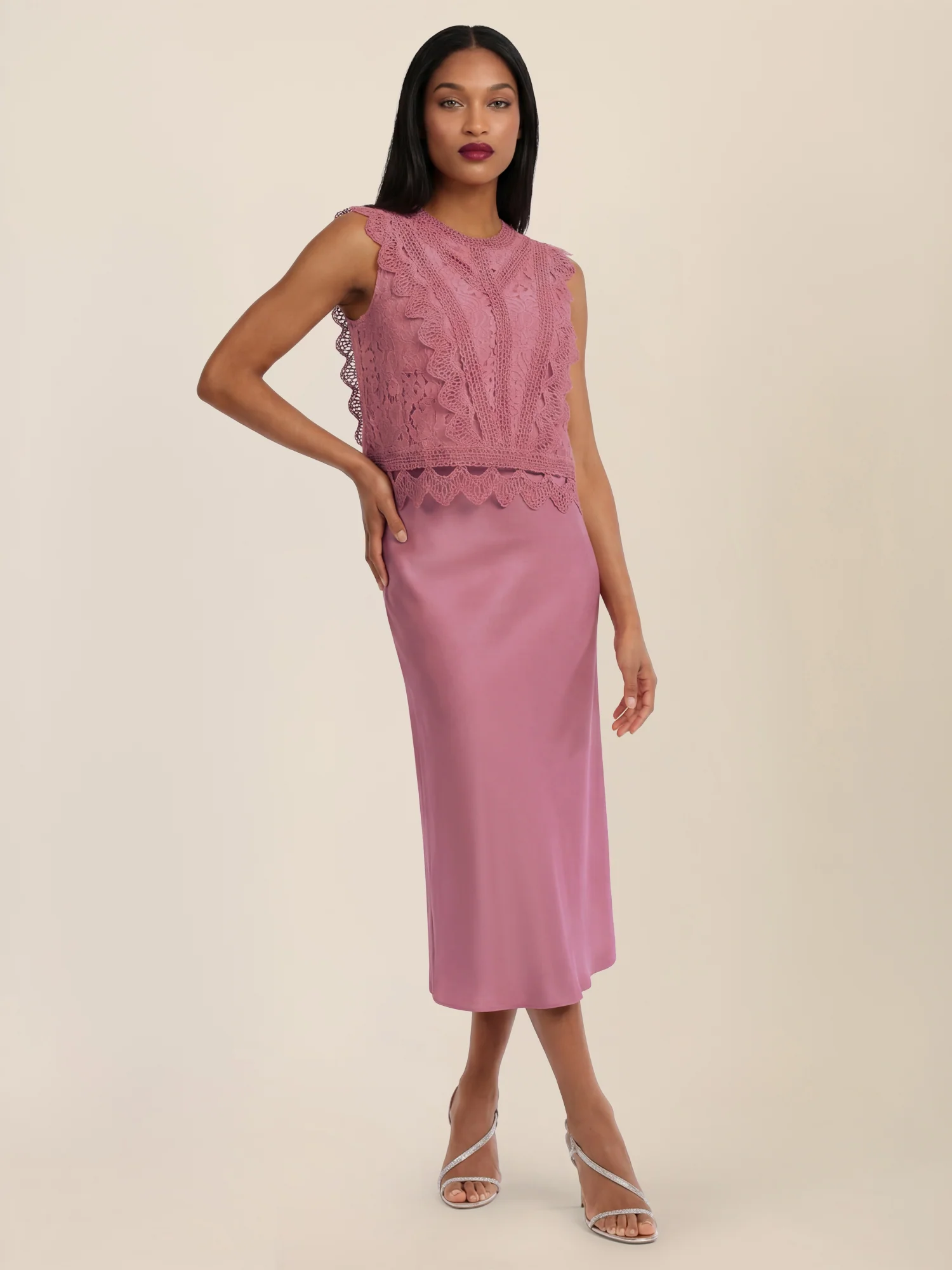 APART Ausgestellter Midirock in fließender Satin-Qualität | rosé - Image 6