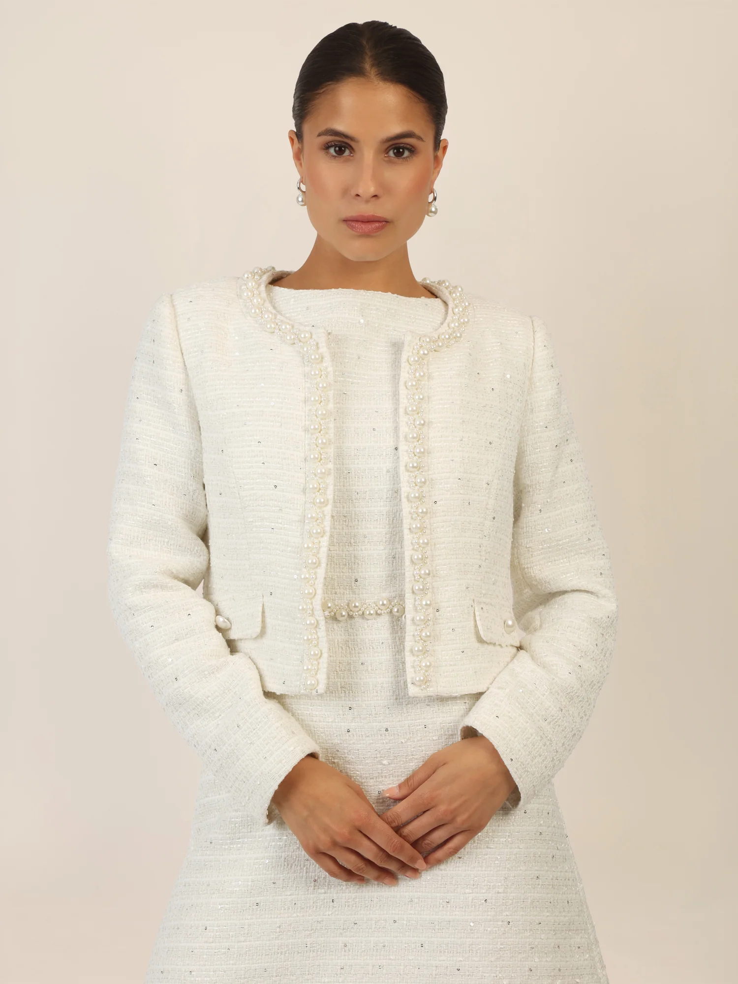 APART Bloucléblazer mit kleinen, eingewebten, silberfarbenen Pailletten | creme