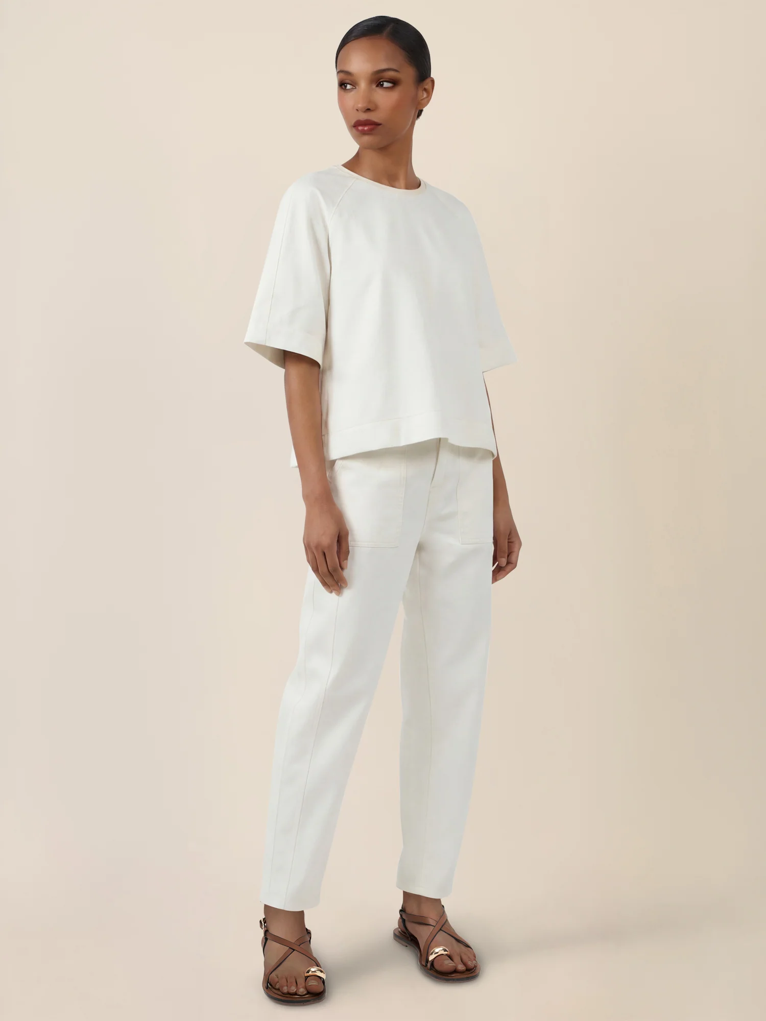 APART Bluse mit Rundhalsausschnitt und kurzen Ärmeln | creme - Image 6