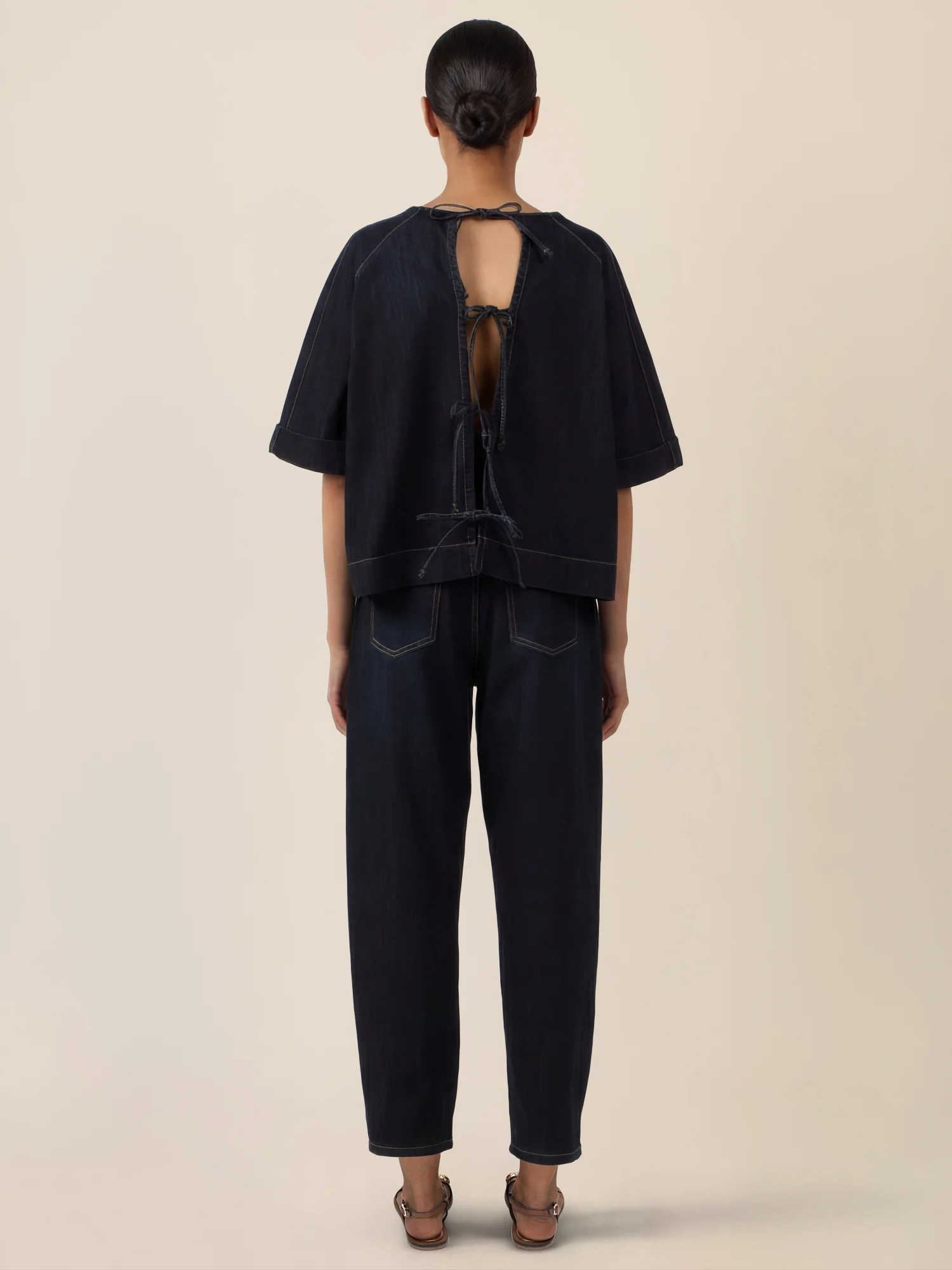 APART Bluse mit Rundhalsausschnitt und kurzen Ärmeln | dunkelblau - Image 3