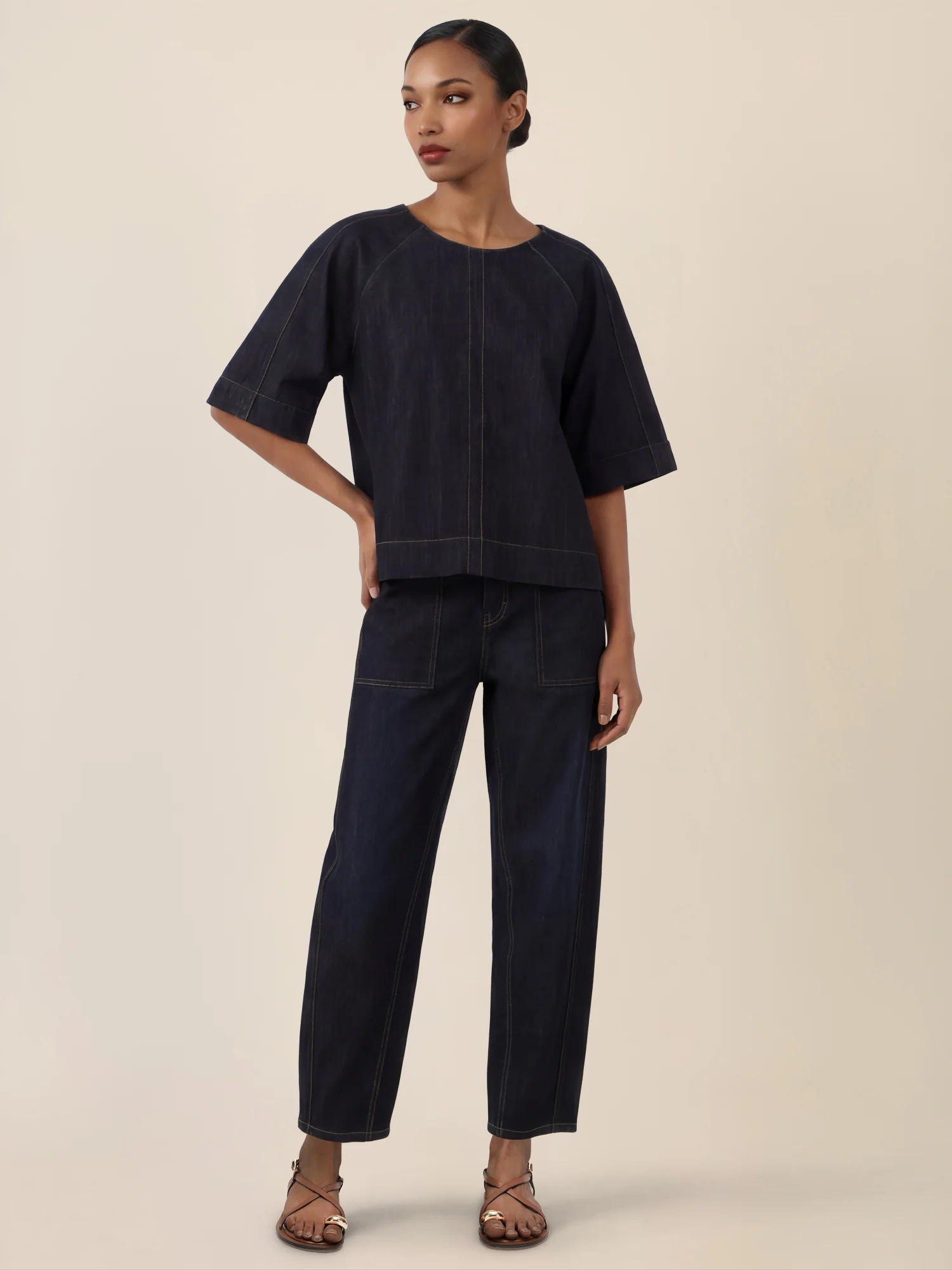 APART Bluse mit Rundhalsausschnitt und kurzen Ärmeln | dunkelblau - Image 6