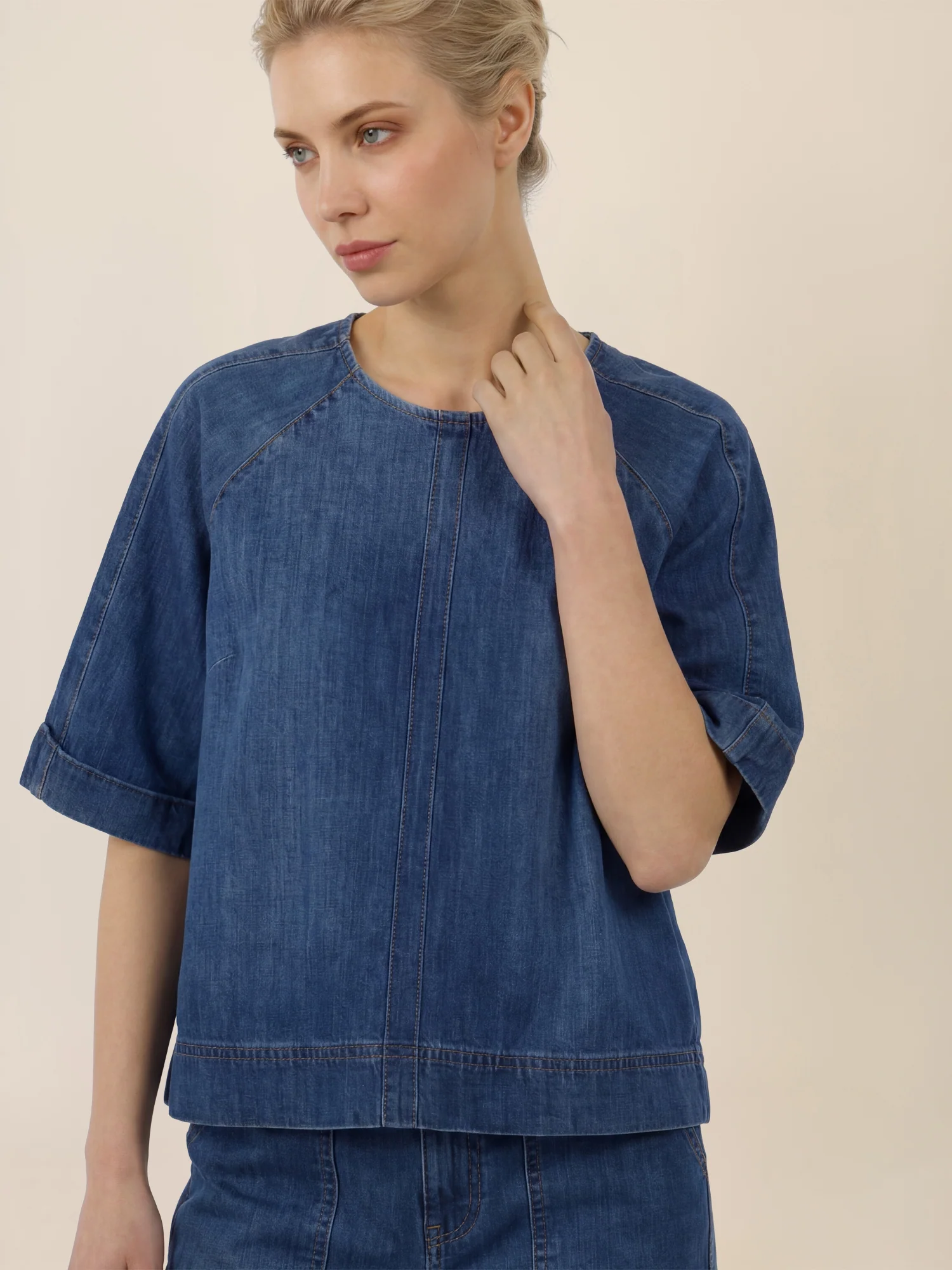 APART Bluse mit Rundhalsausschnitt und kurzen Ärmeln | hellblau - Image 5