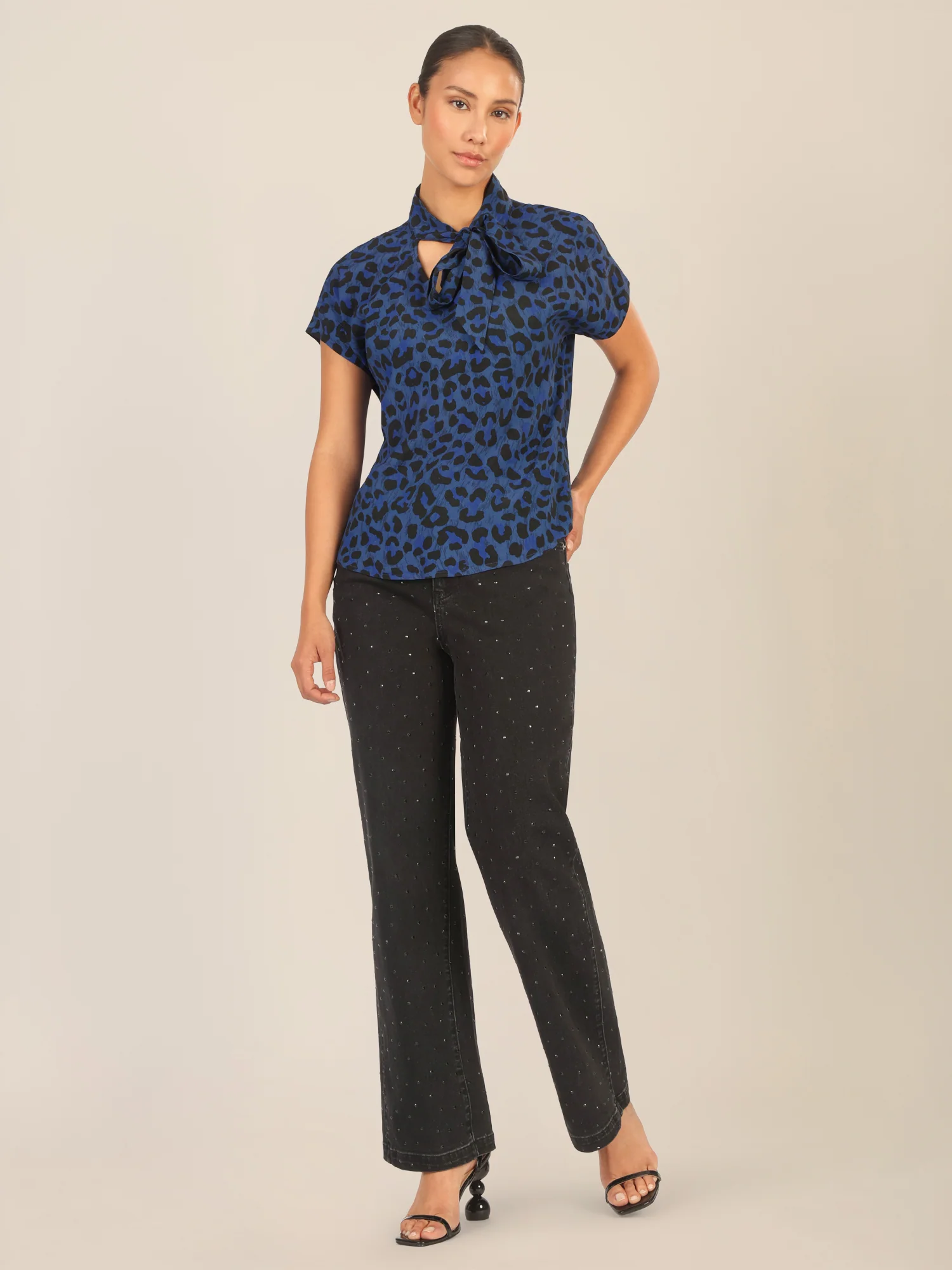 APART Bluse mit Schleifendetail und Animal-Print | mittelblau-multicolor - Image 2