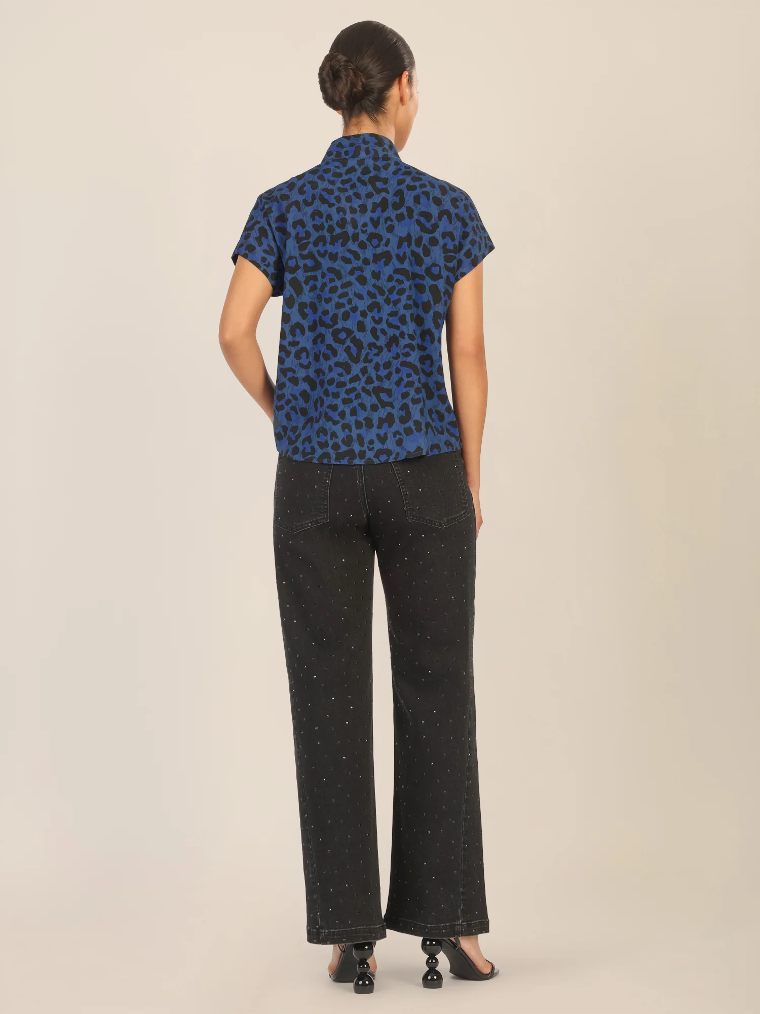 APART Bluse mit Schleifendetail und Animal-Print | mittelblau-multicolor - Image 3