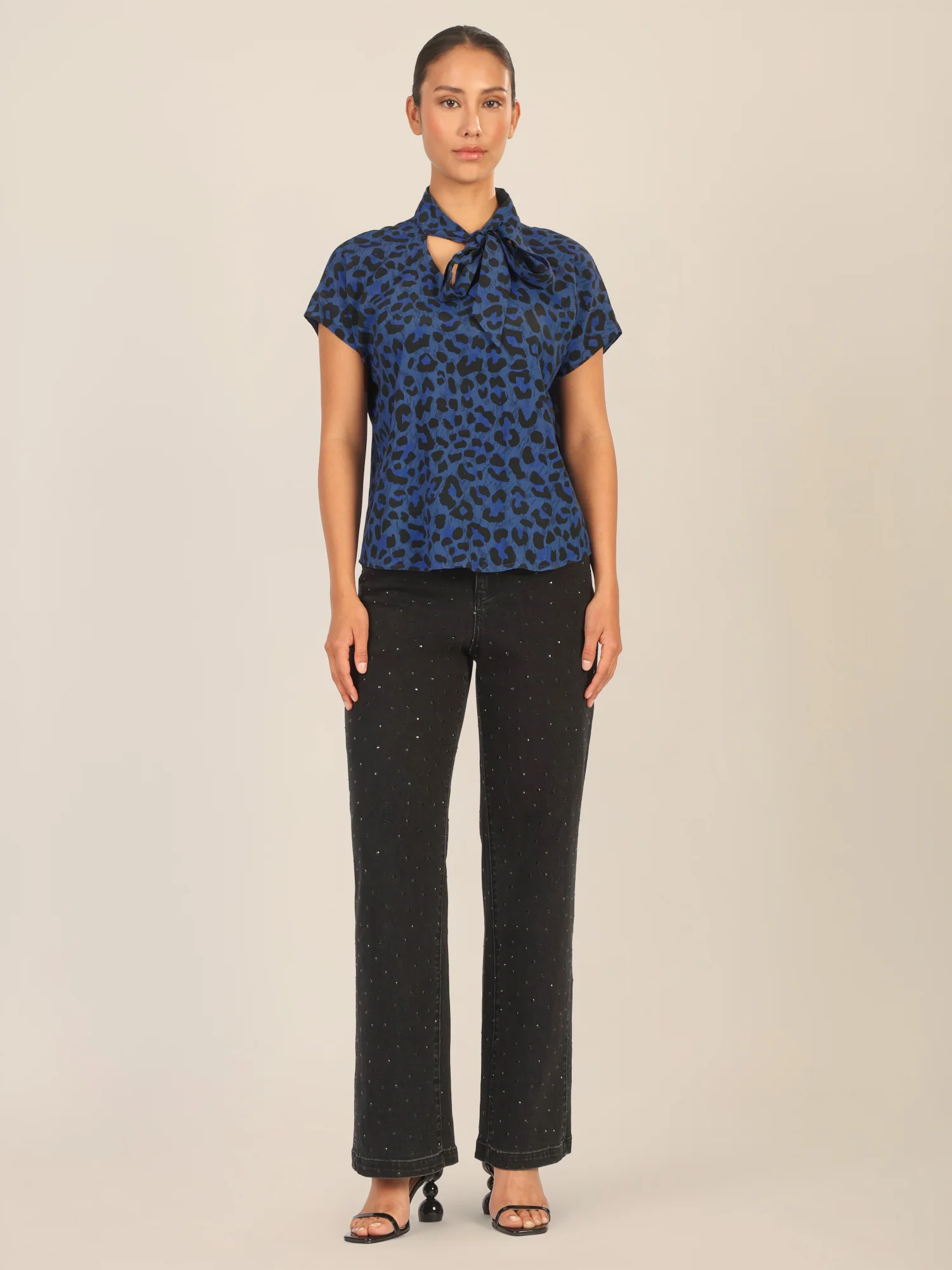 APART Bluse mit Schleifendetail und Animal-Print | mittelblau-multicolor - Image 6