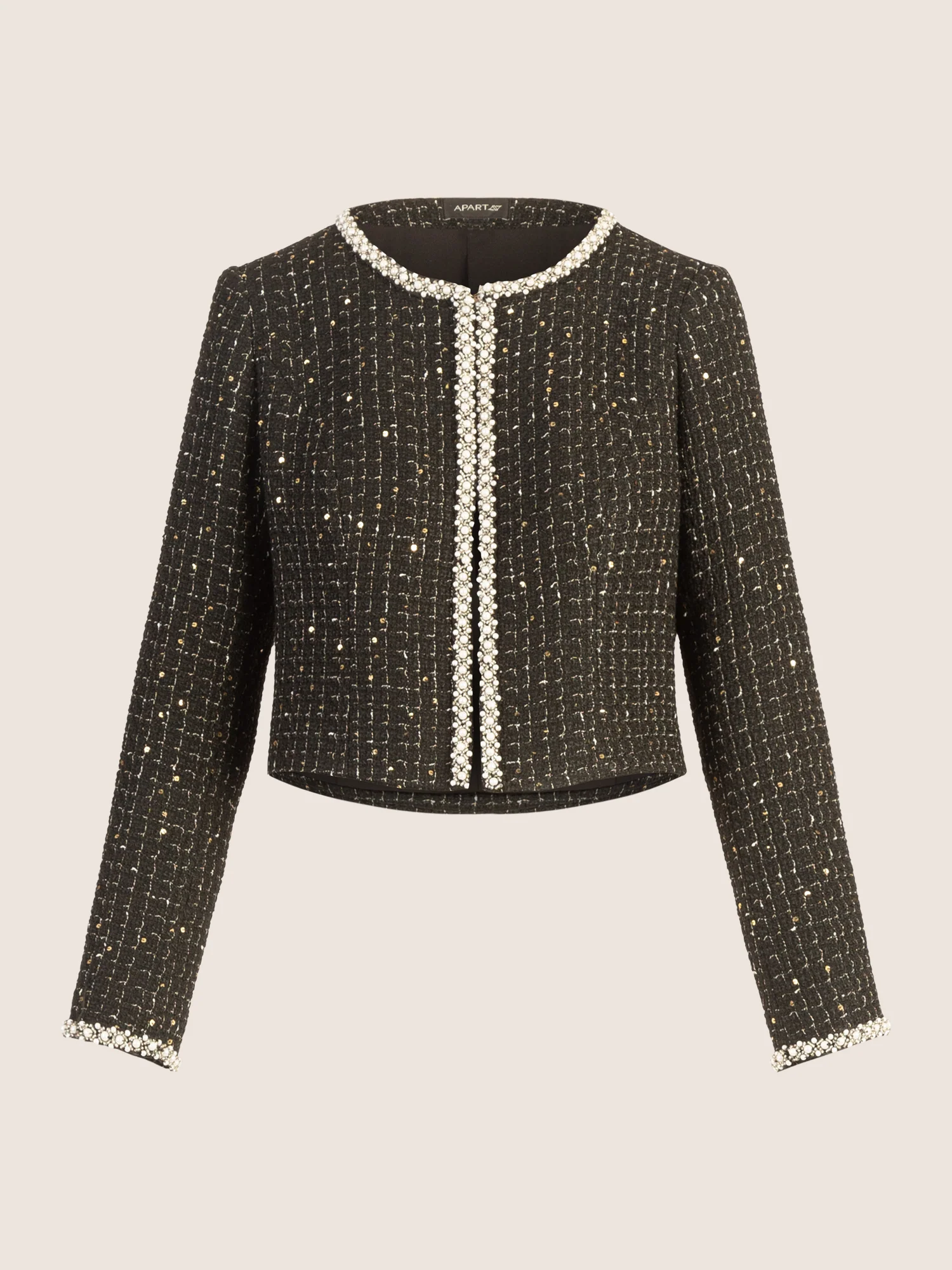 APART Bouclé Bolero mit goldfarbenen Pailletten und Glanzgarn | schwarz - Image 5