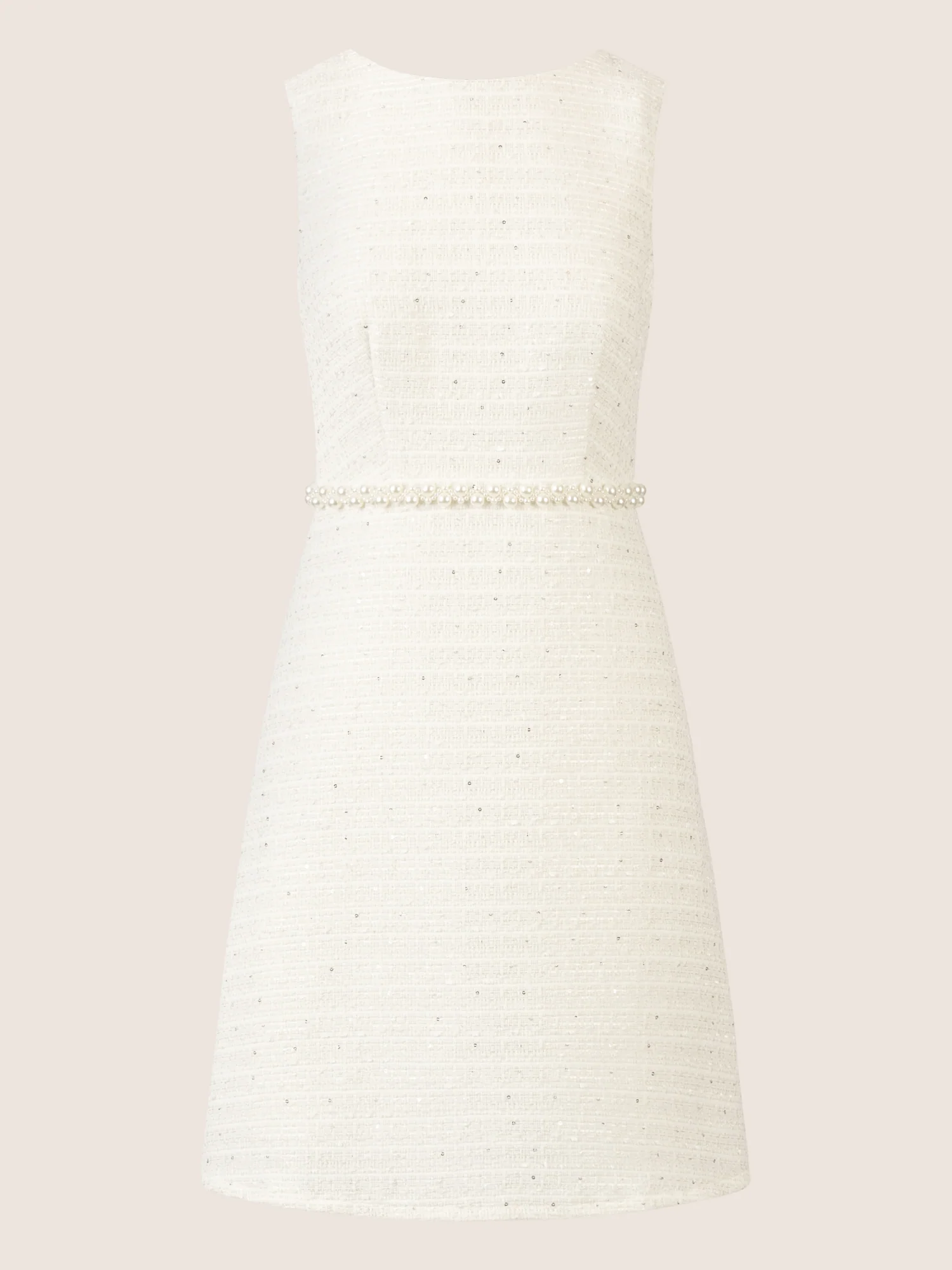 APART Bouclékleid aus Strukturstoff mit Perlengürtel | creme - Image 3