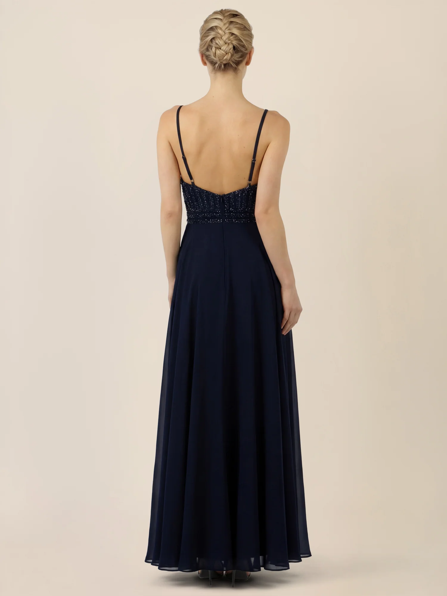 APART Chiffon-Abendkleid mit Pailletten-Bustier | nachtblau - Image 2