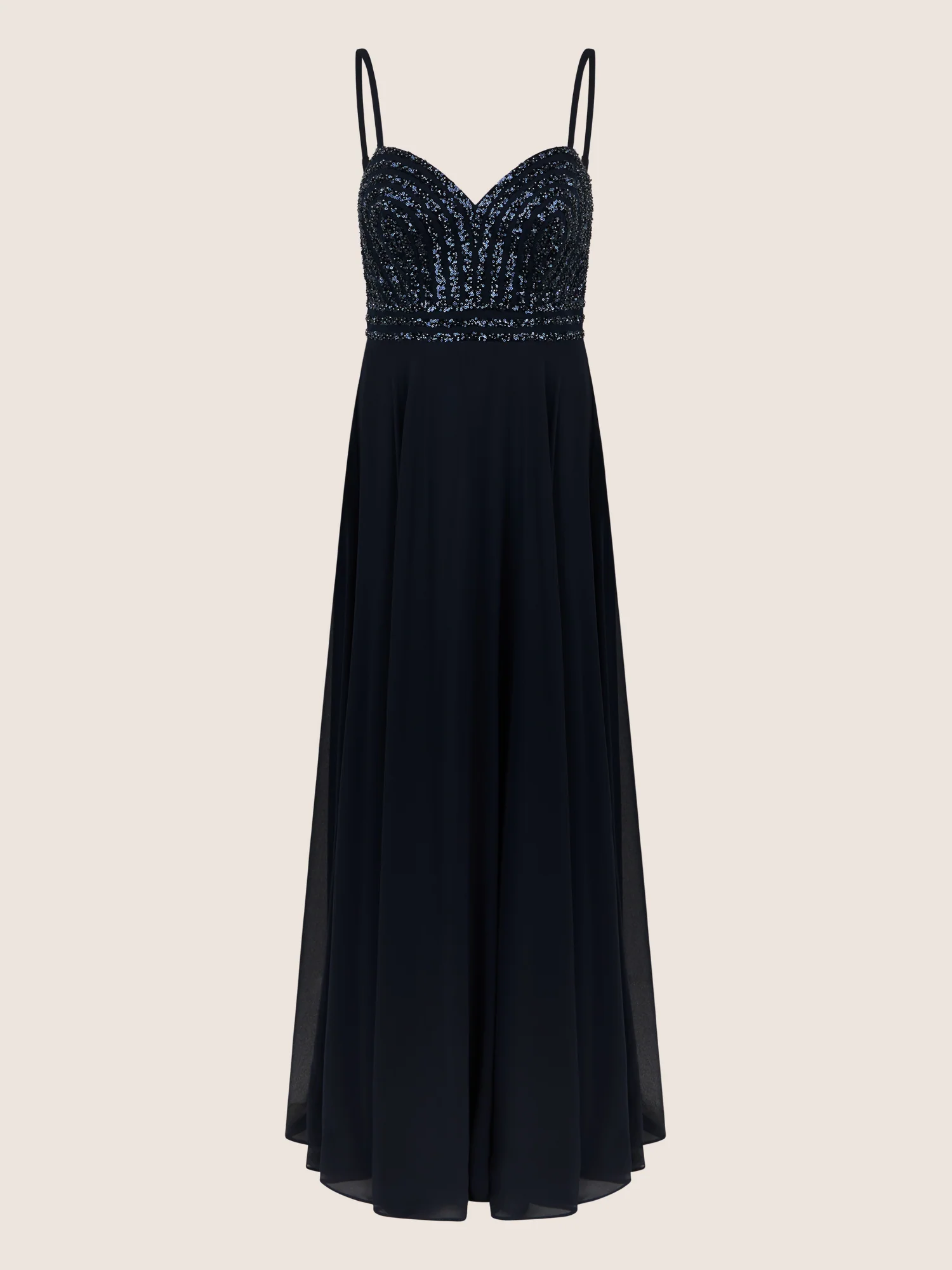 APART Chiffon-Abendkleid mit Pailletten-Bustier | nachtblau - Image 3