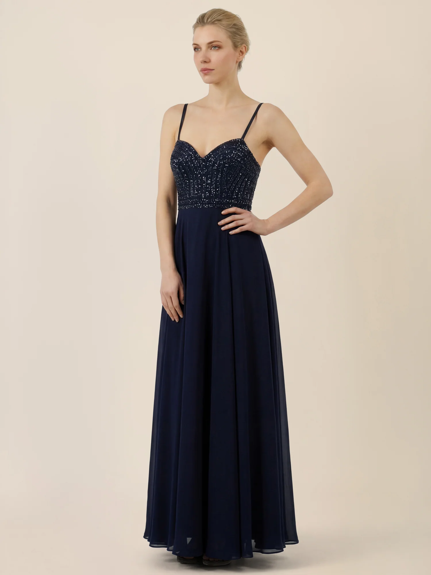 APART Chiffon-Abendkleid mit Pailletten-Bustier | nachtblau - Image 5