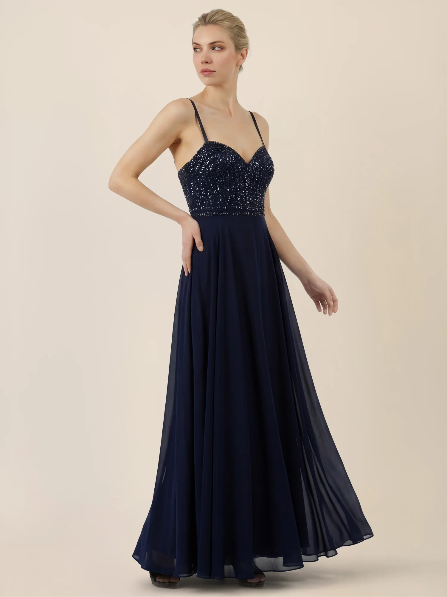 APART Chiffon-Abendkleid mit Pailletten-Bustier | nachtblau - Image 6