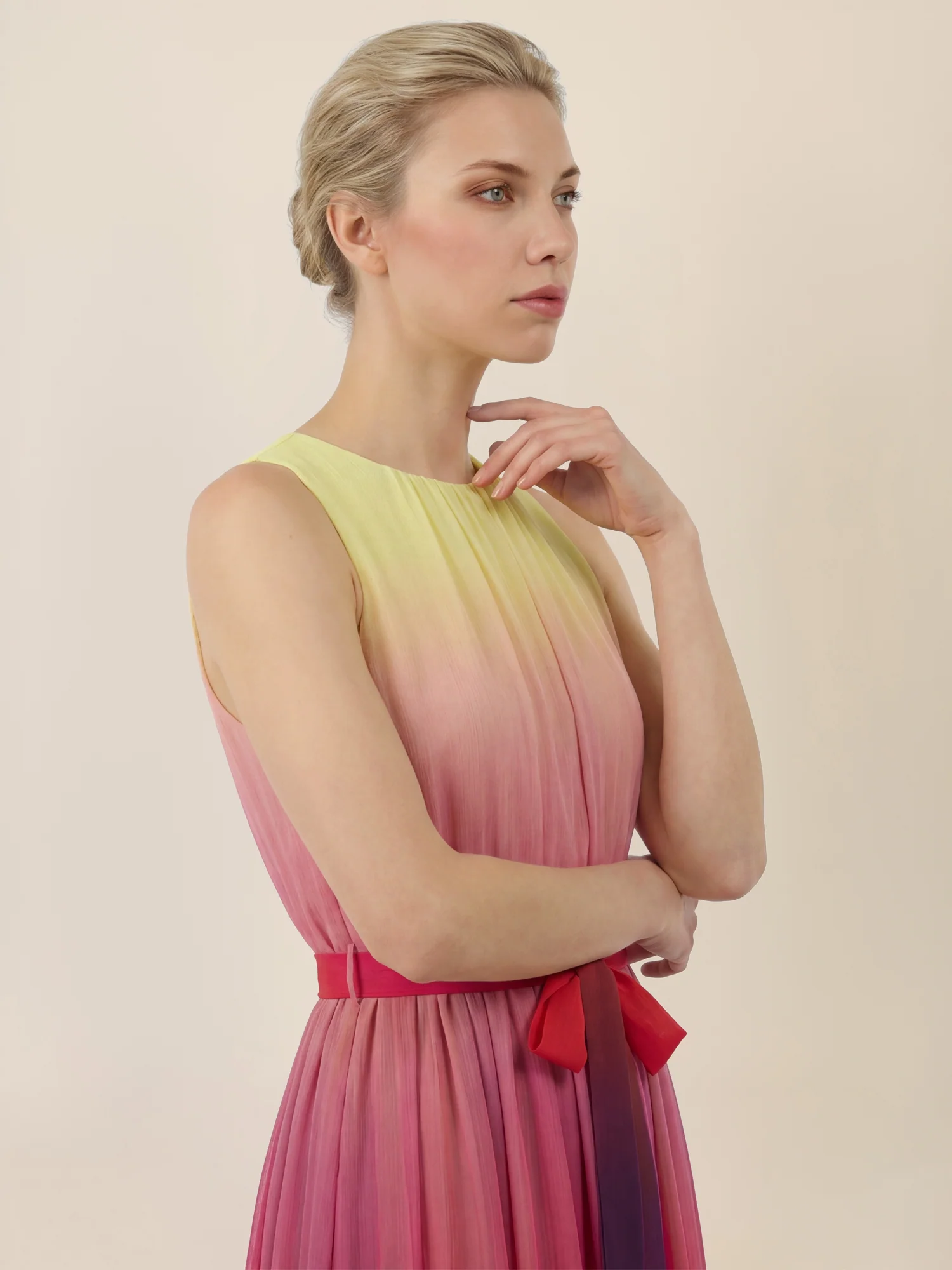 APART Chiffonkleid mit Farbverlauf und Taillenband | gelb-multicolor - Image 4