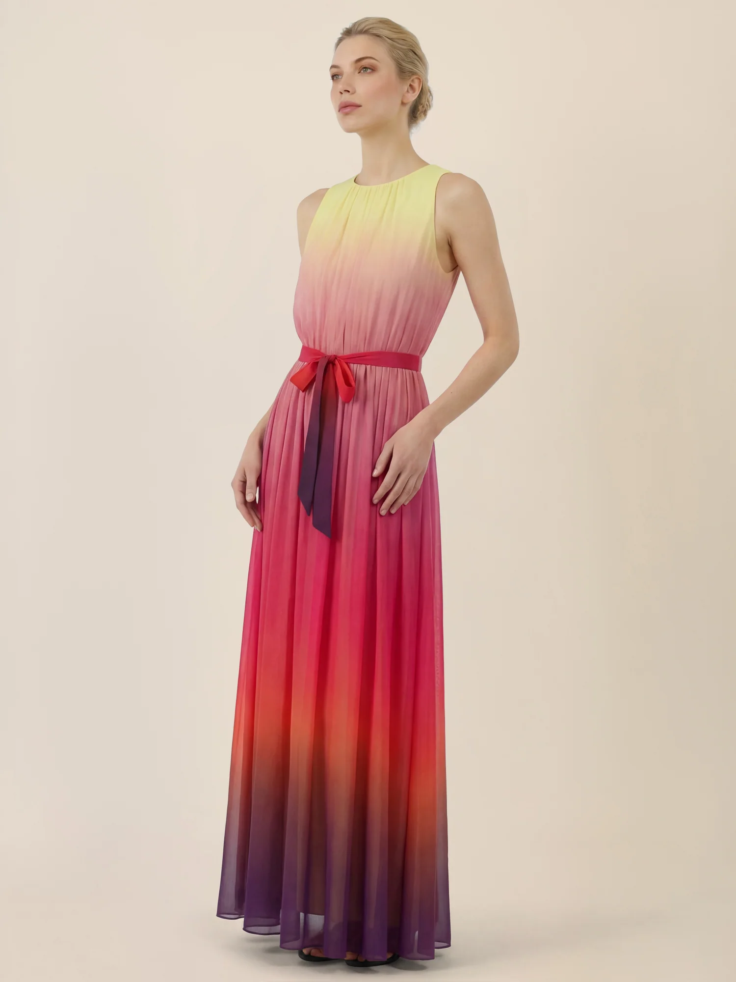 APART Chiffonkleid mit Farbverlauf und Taillenband | gelb-multicolor - Image 5