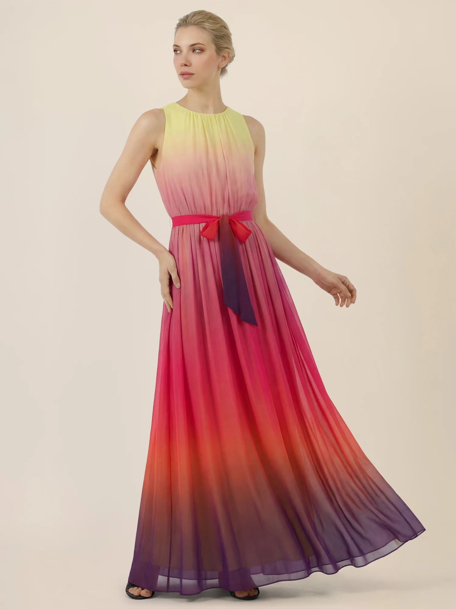 APART Chiffonkleid mit Farbverlauf und Taillenband | gelb-multicolor - Image 6