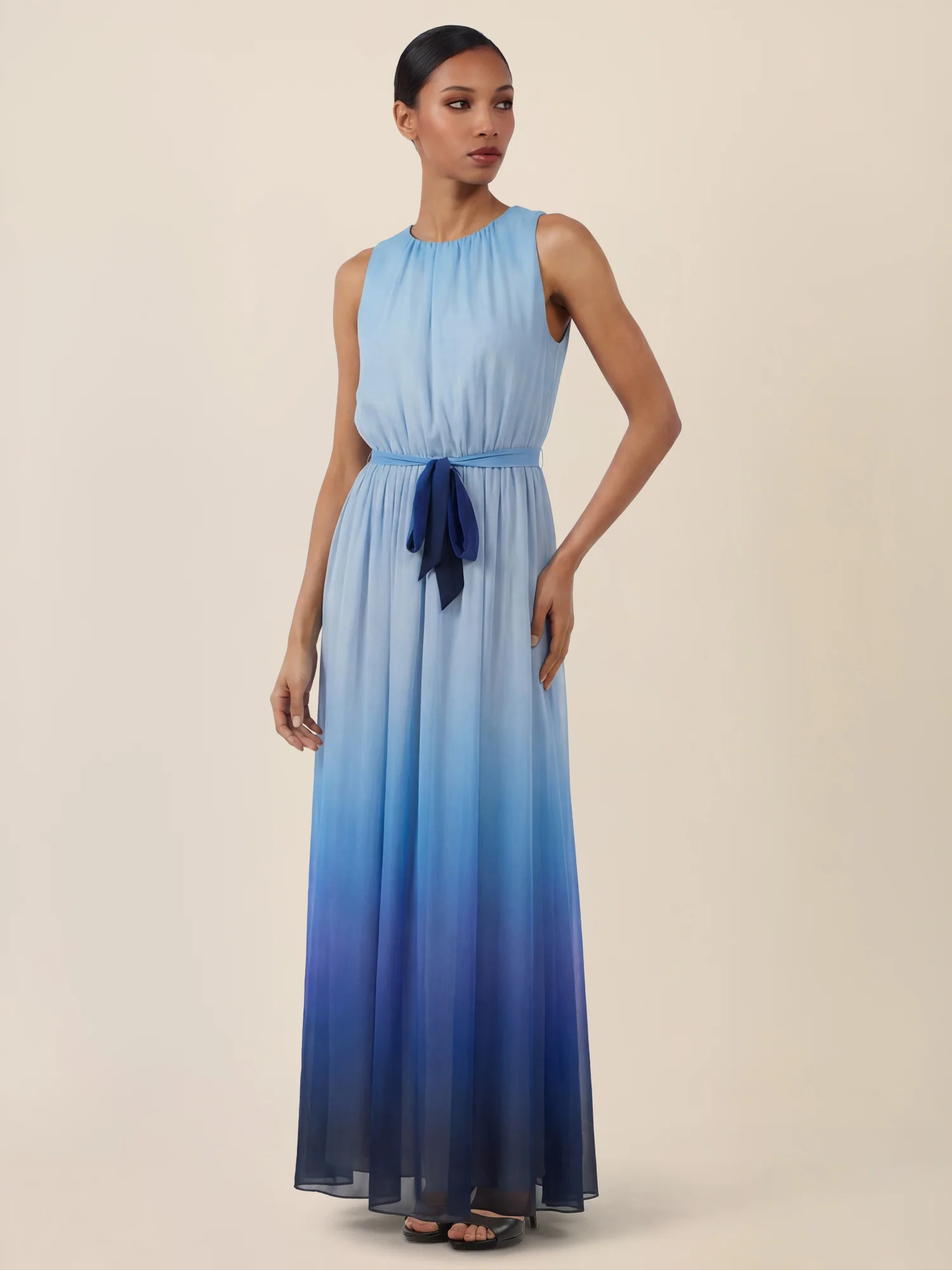 APART Chiffonkleid mit Farbverlauf und Taillenband | hellblau-multicolor - Image 5