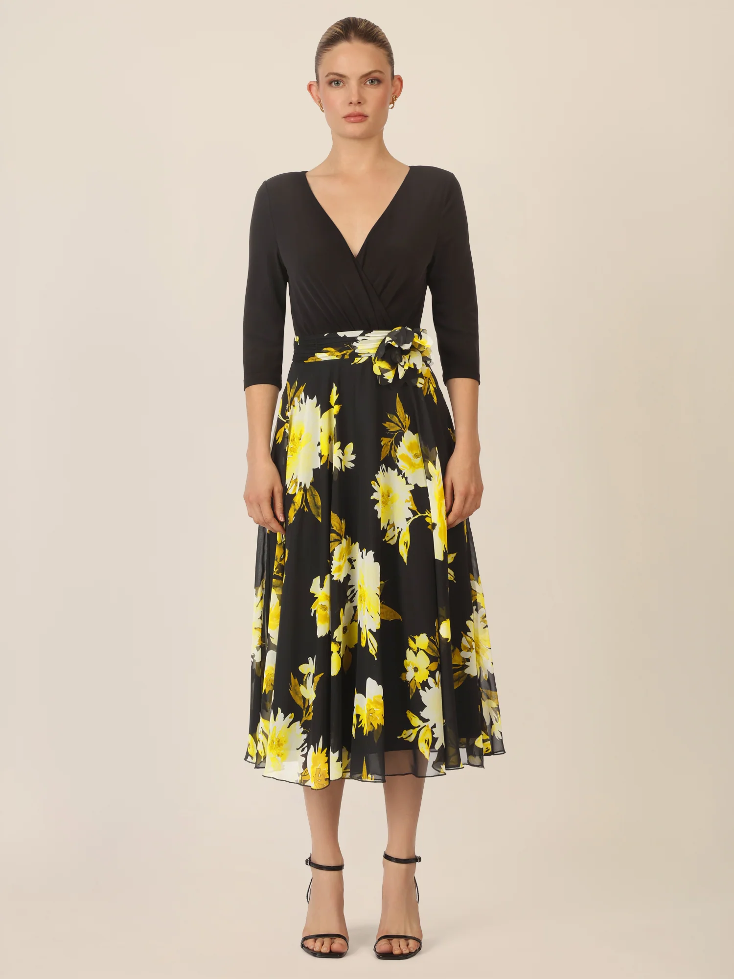 APART Chiffonkleid mit floralem Rockteil | schwarz-multicolor