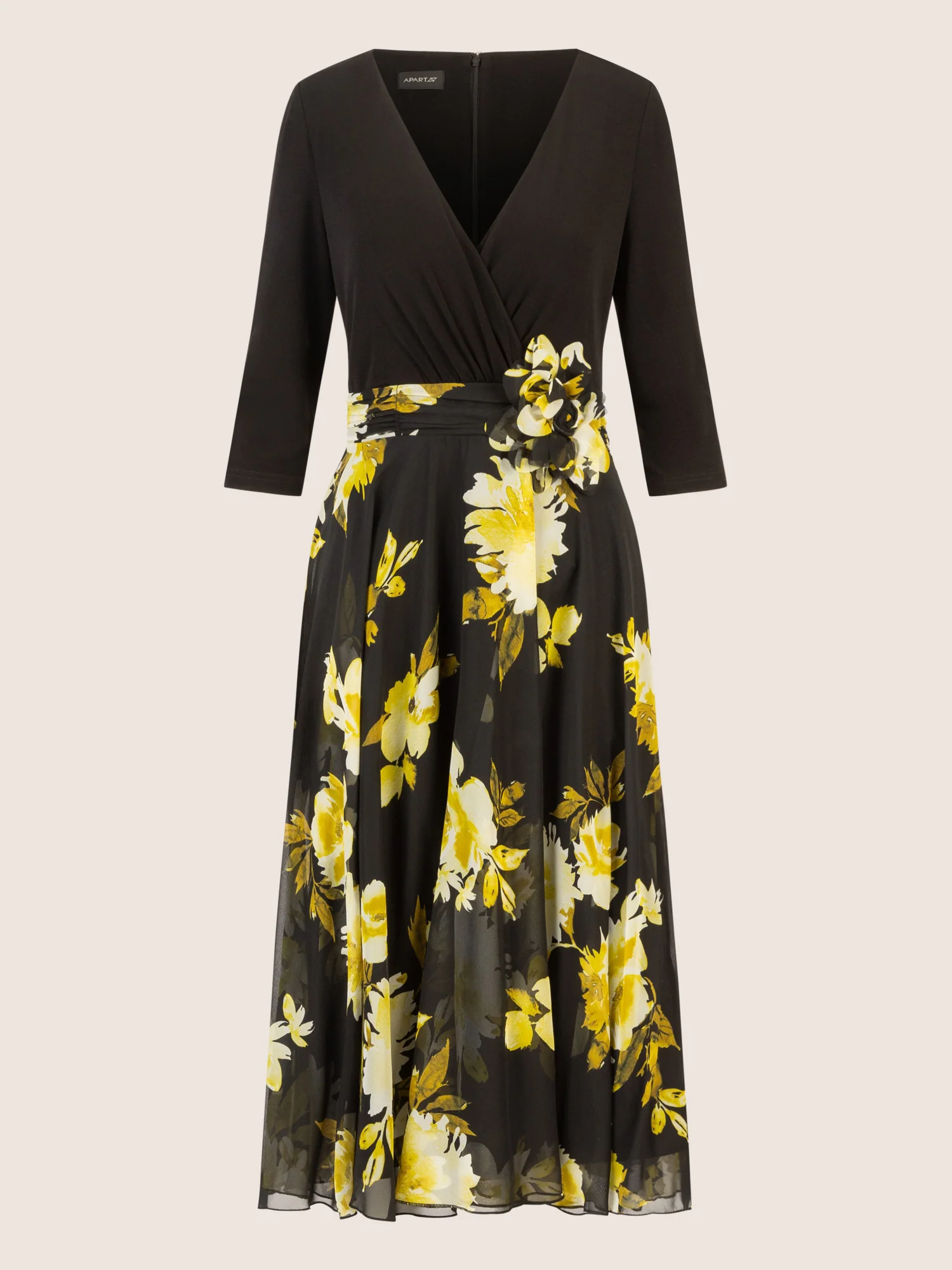 APART Chiffonkleid mit floralem Rockteil | schwarz-multicolor - Image 3