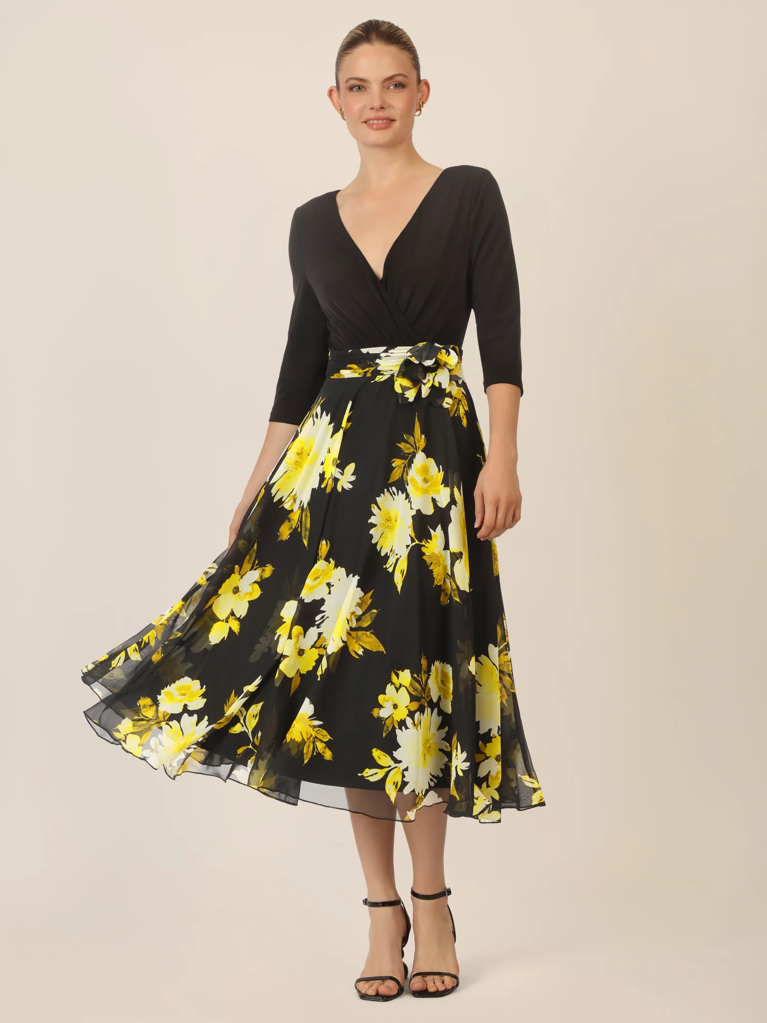 APART Chiffonkleid mit floralem Rockteil | schwarz-multicolor - Image 5