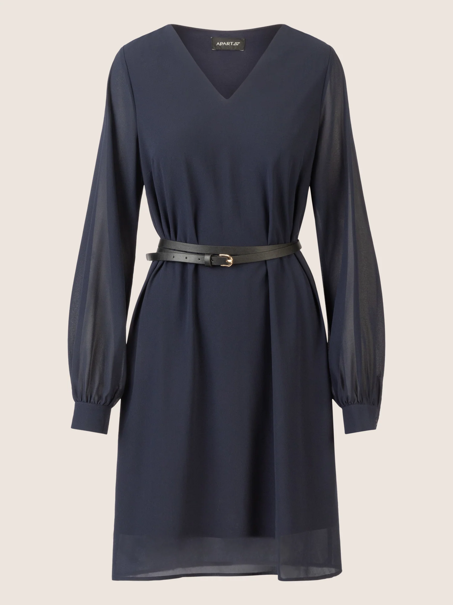 APART Chiffonkleid mit Gürtel und V-Ausschnitt | nachtblau - Image 3