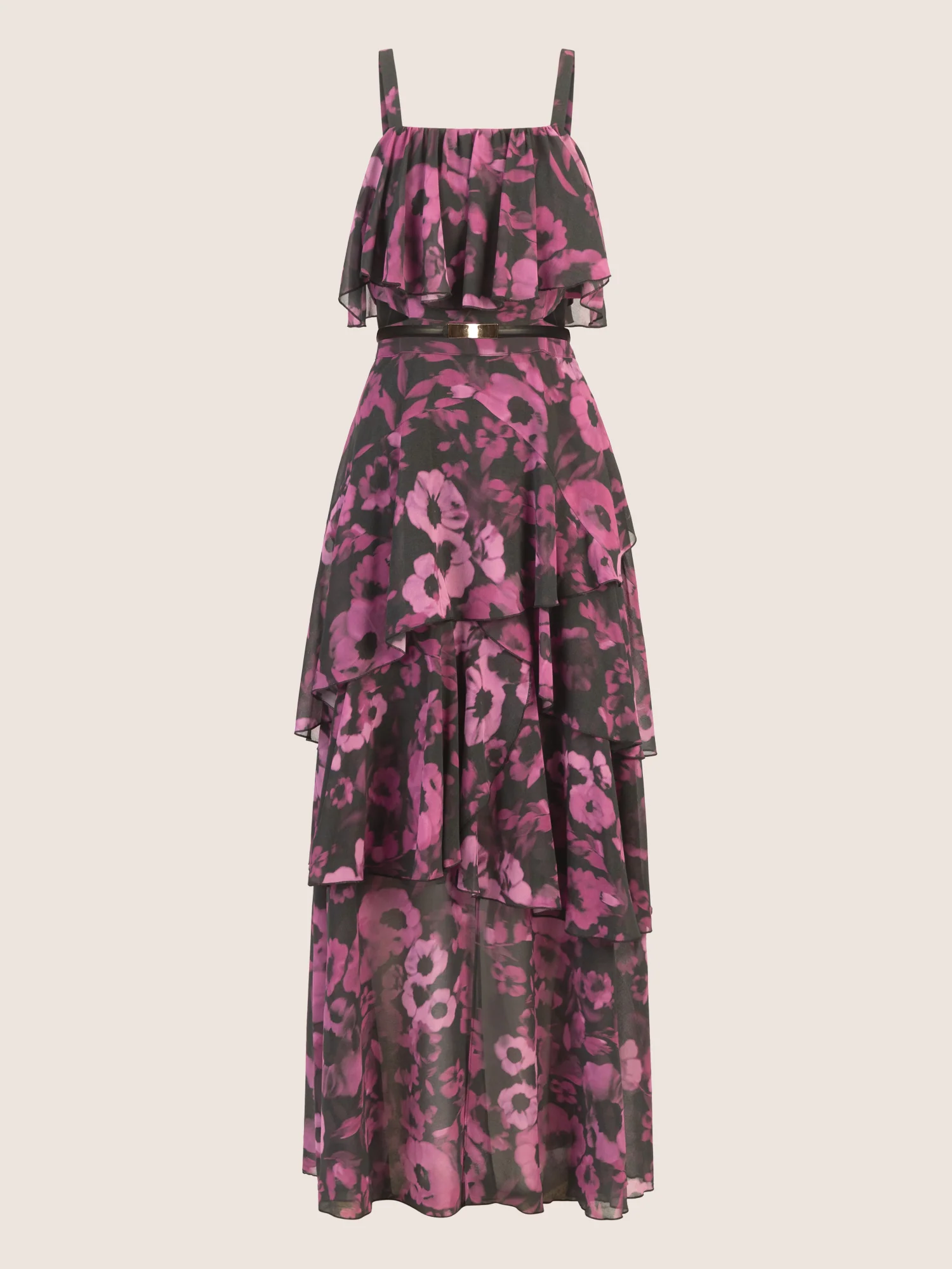 APART Chiffonkleid mit Volants und Metallic-Gürtel | schwarz-multicolor - Image 3