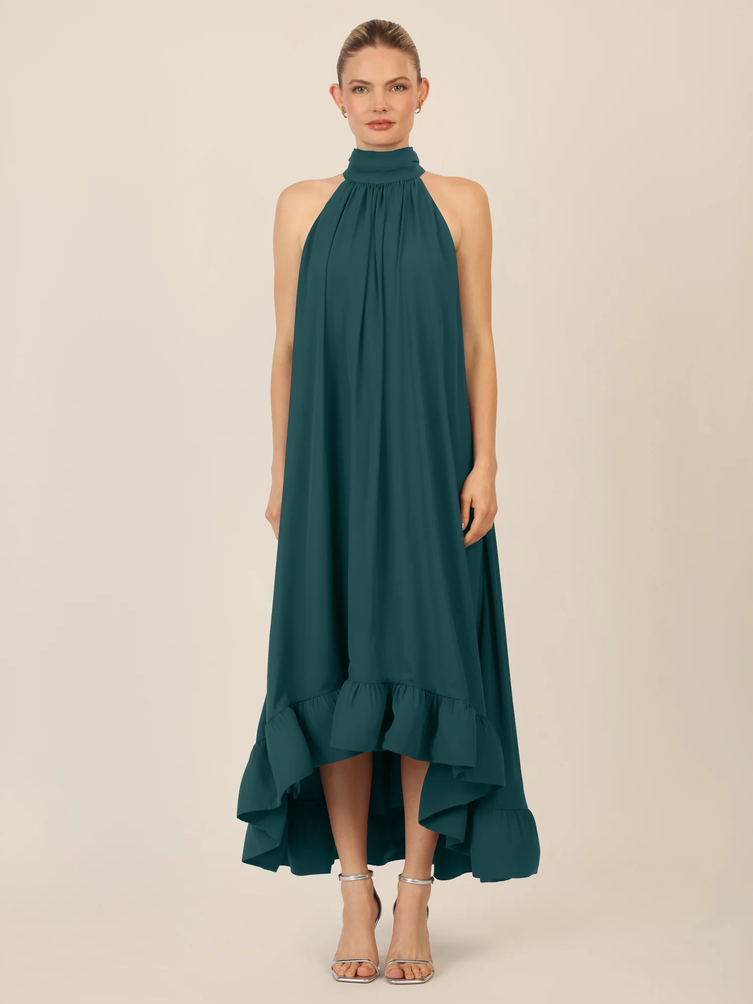 APART Chiffonkleid mit Volantsaum | dunkelgrün - Image 2