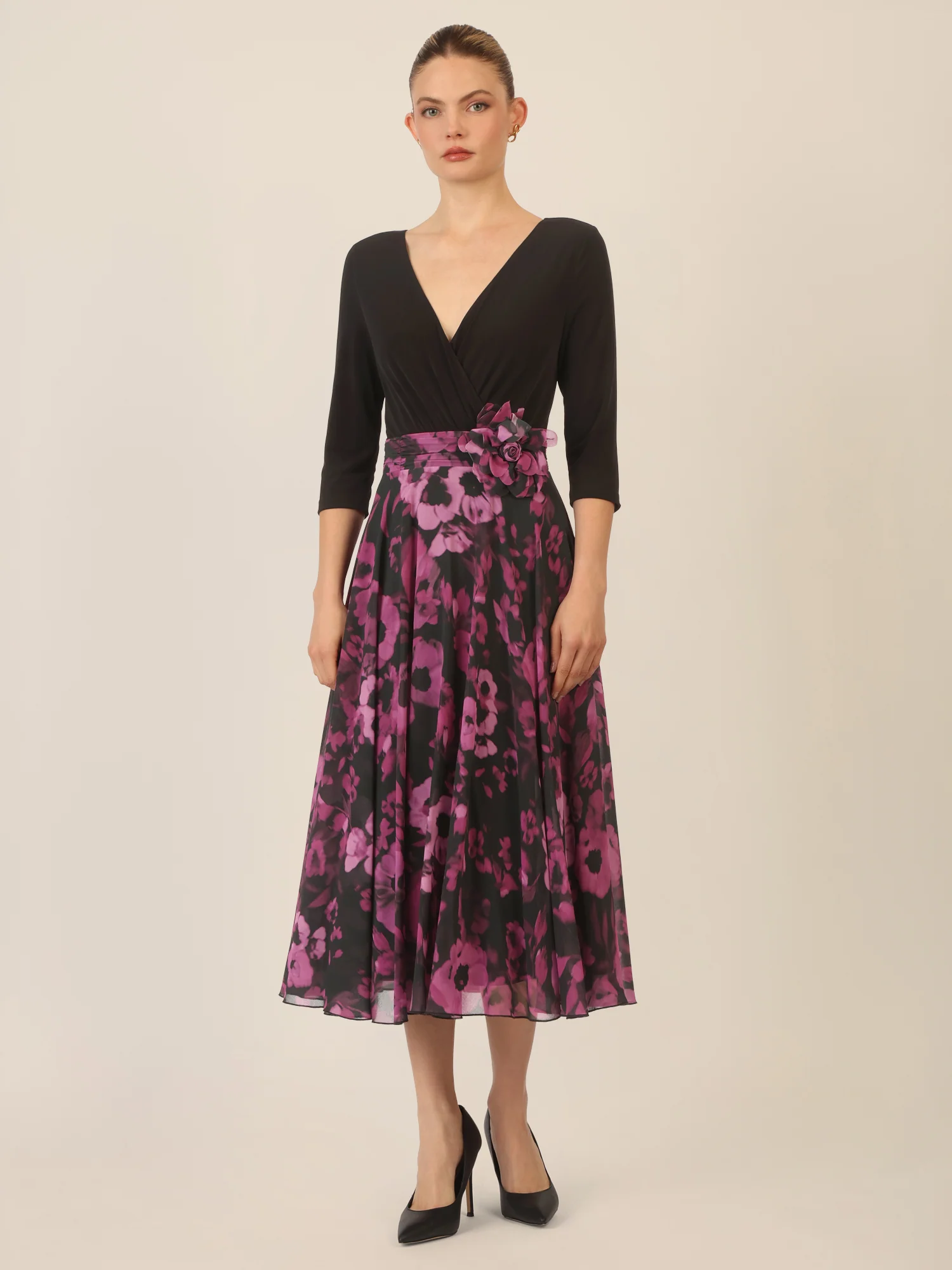 APART Chiffonkleid mit Wickeloptik in Oberteil | schwarz-multicolor - Image 5