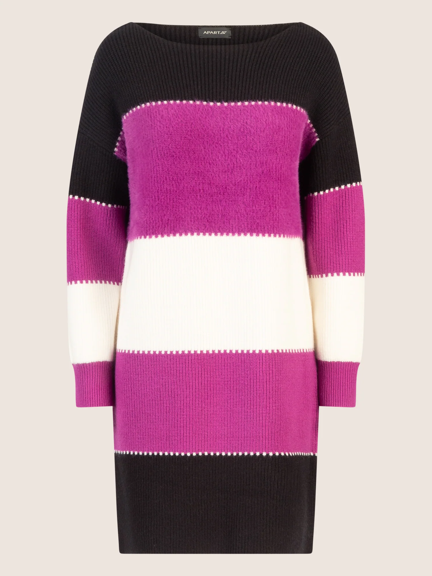APART Colorblocking Strickkleid mit breiten Blockstreifen | schwarz-lila-creme - Image 3