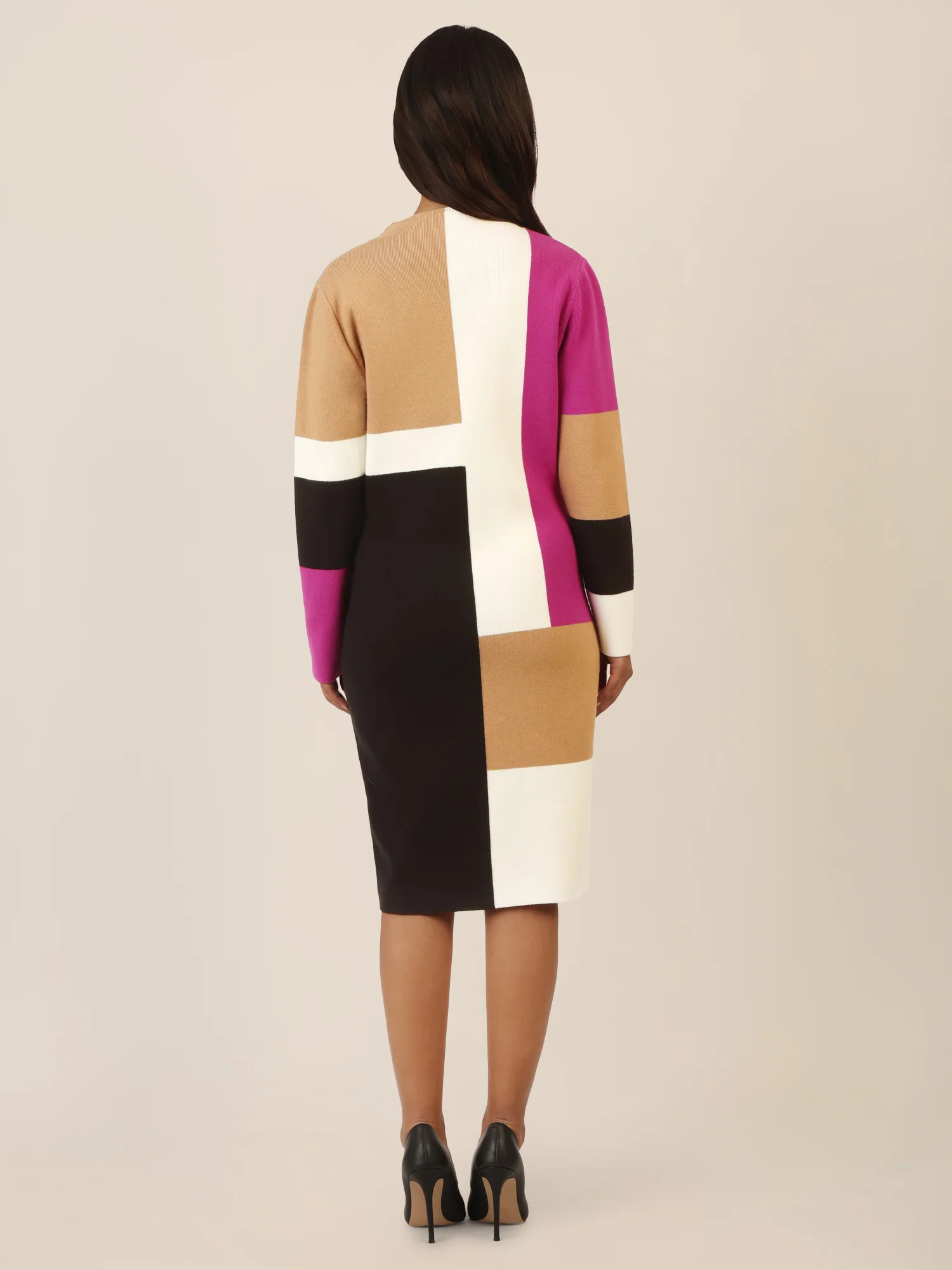APART Colorblocking Strickkleid mit grafischem Blockmuster | lila-multicolor - Image 2