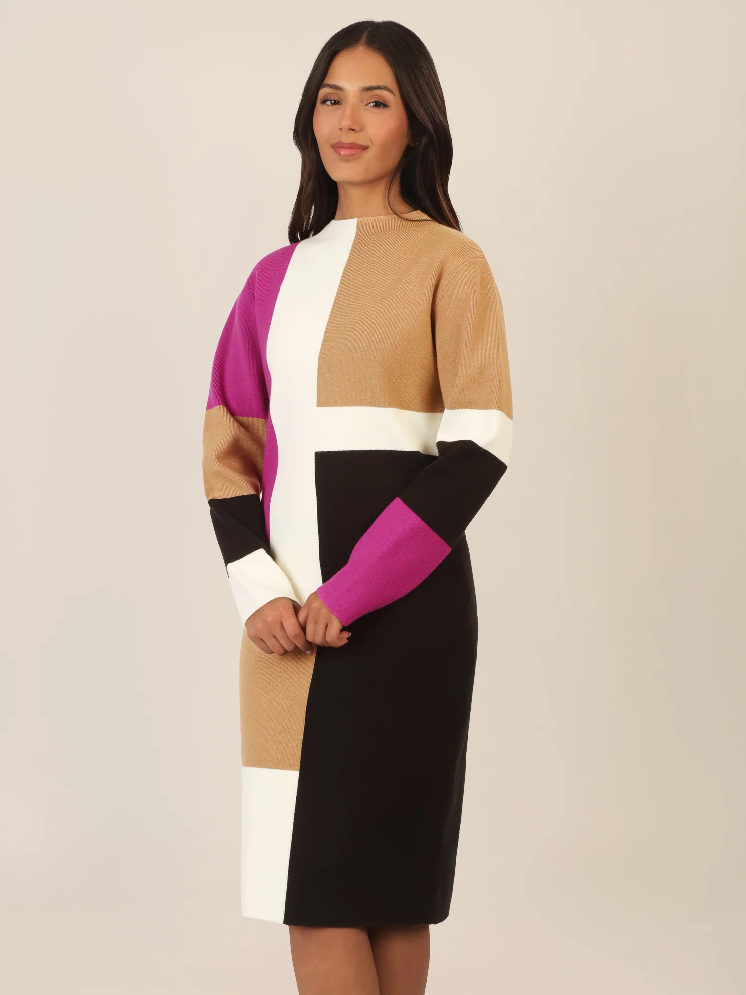 APART Colorblocking Strickkleid mit grafischem Blockmuster | lila-multicolor - Image 4