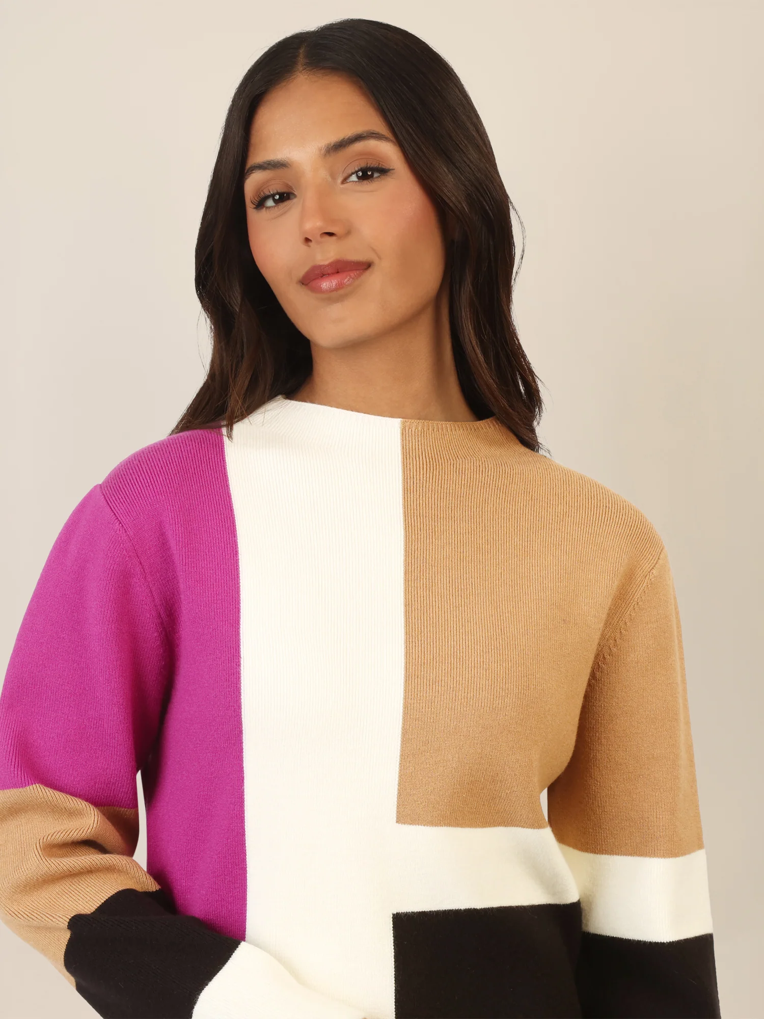 APART Colorblocking Strickkleid mit grafischem Blockmuster | lila-multicolor - Image 6