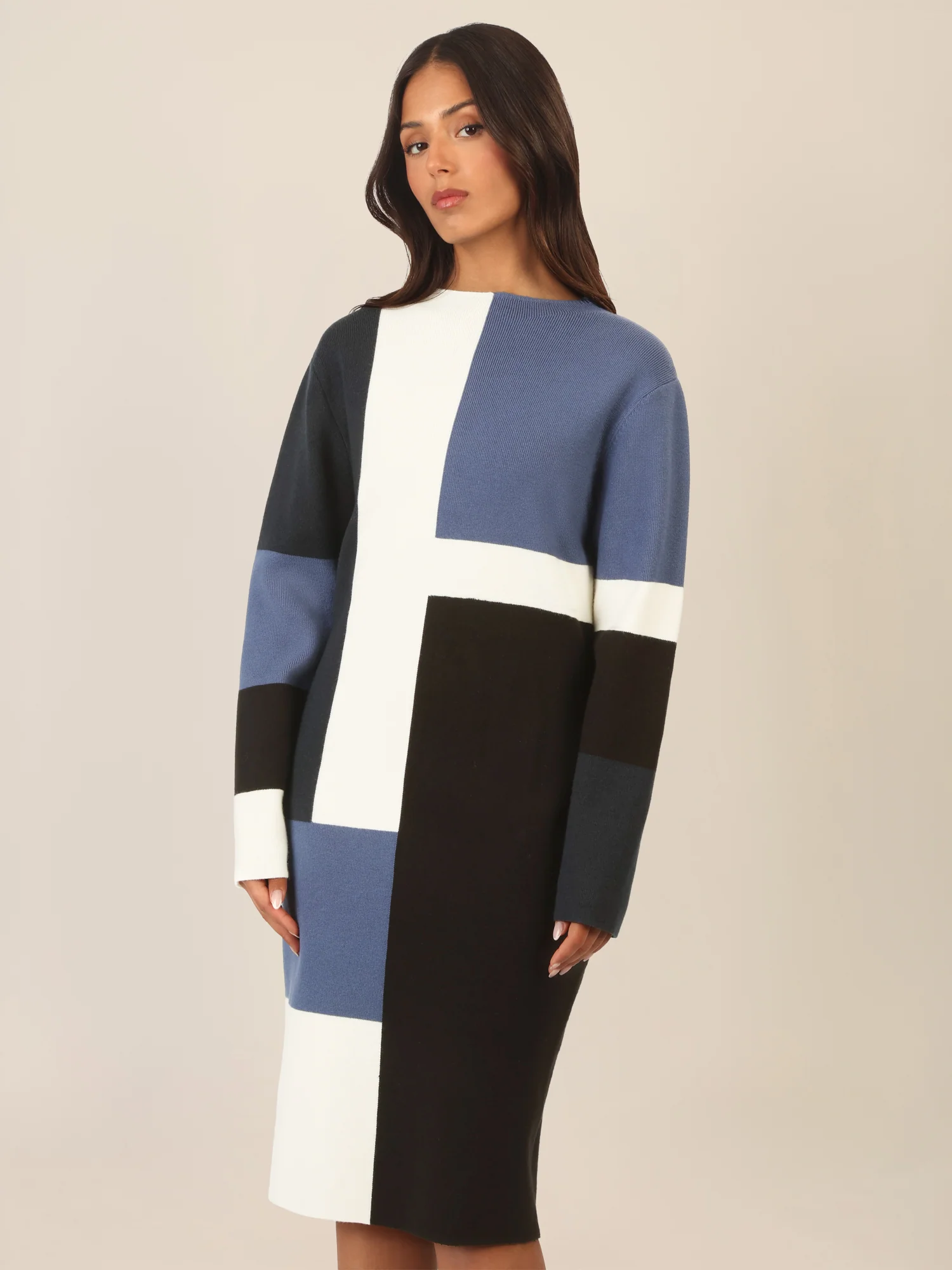 APART Colorblocking Strickkleid mit grafischem Blockmuster | nachtblau-multicolor - Image 6