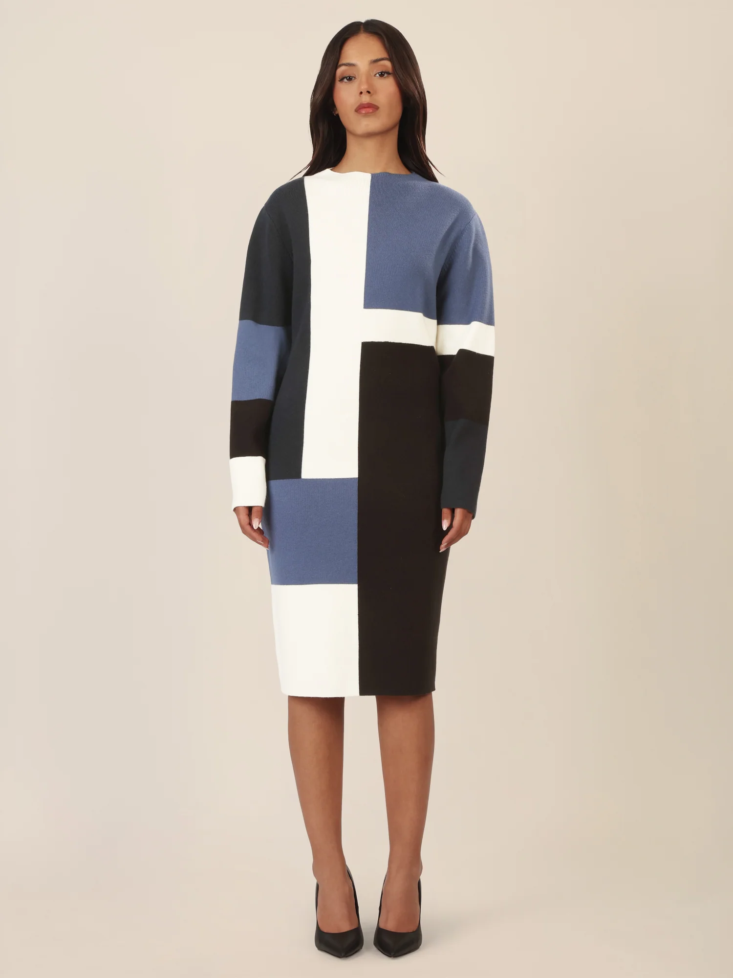 APART Colorblocking Strickkleid mit grafischem Blockmuster | nachtblau-multicolor - Image 7