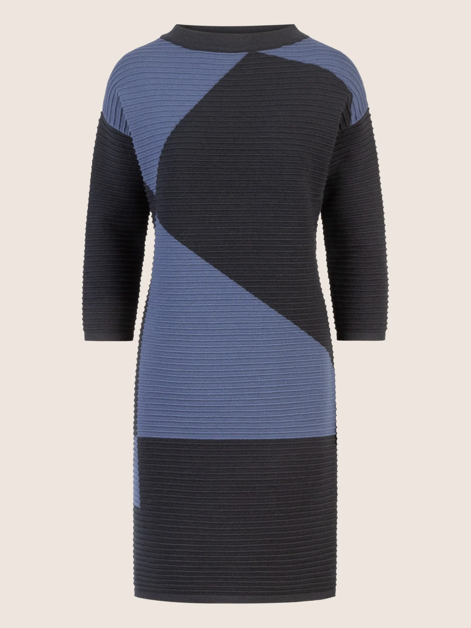 APART Colorblocking Strickkleid mit grafischem Strukturmuster | nachtblau-dunkelblau - Image 3