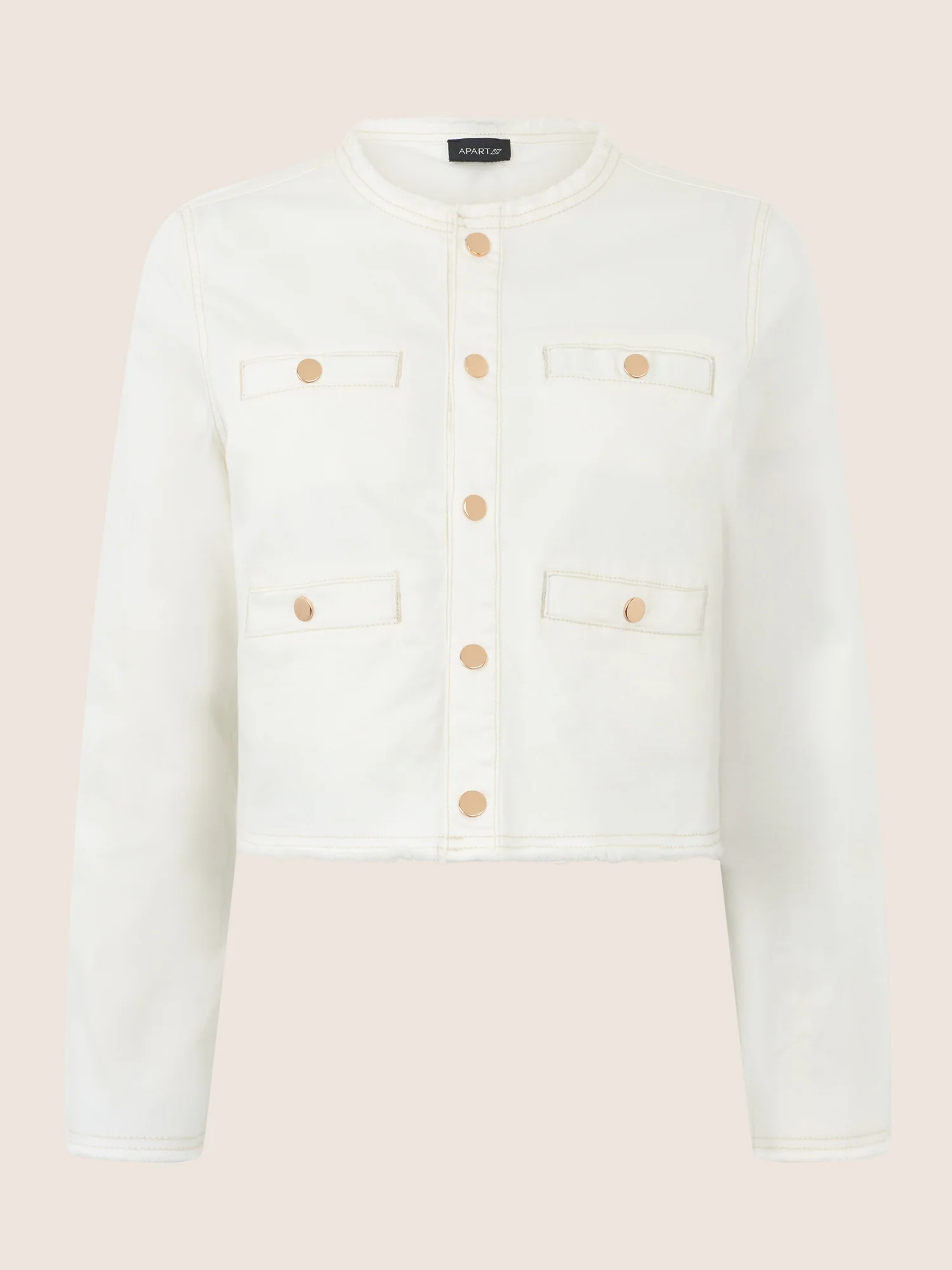 APART Cropped Jeansjacke mit Fransensaum | creme - Image 4