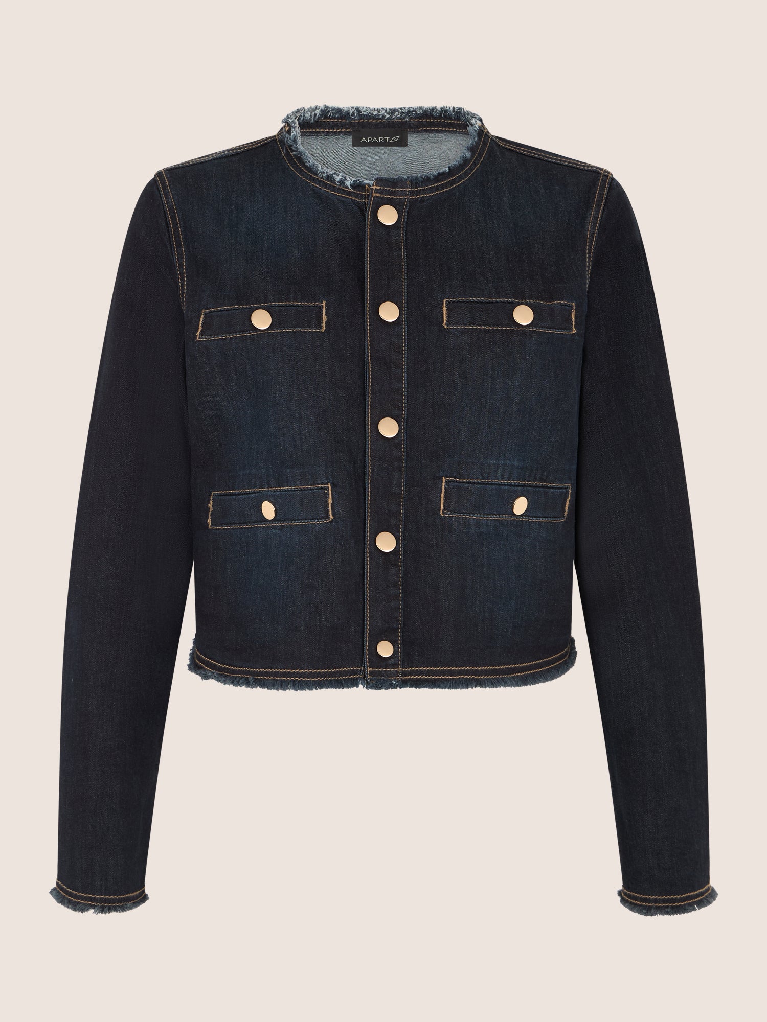 APART Cropped Jeansjacke mit Fransensaum | dunkelblau - Image 4