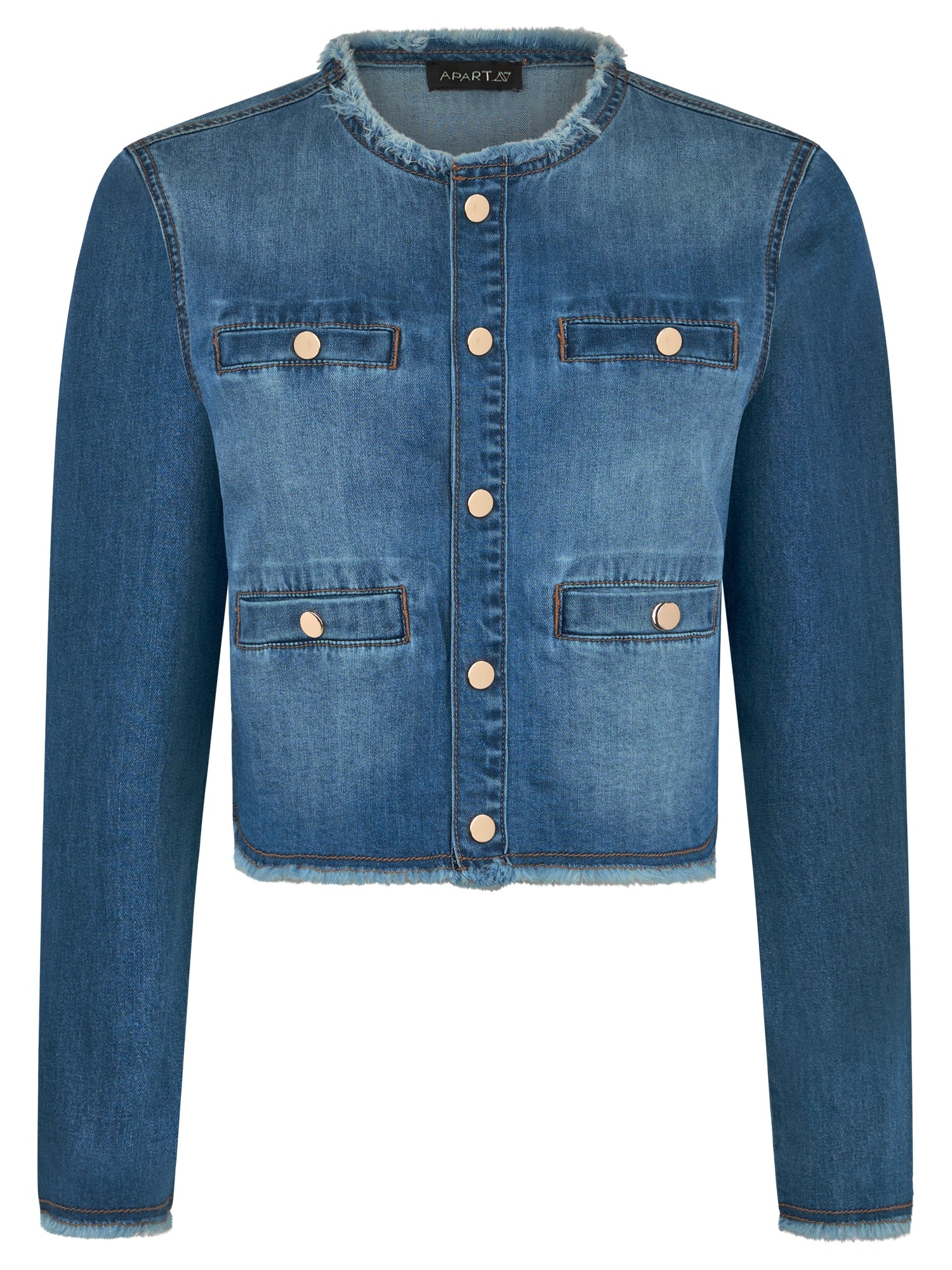 APART Cropped Jeansjacke mit Fransensaum | hellblau - Image 4