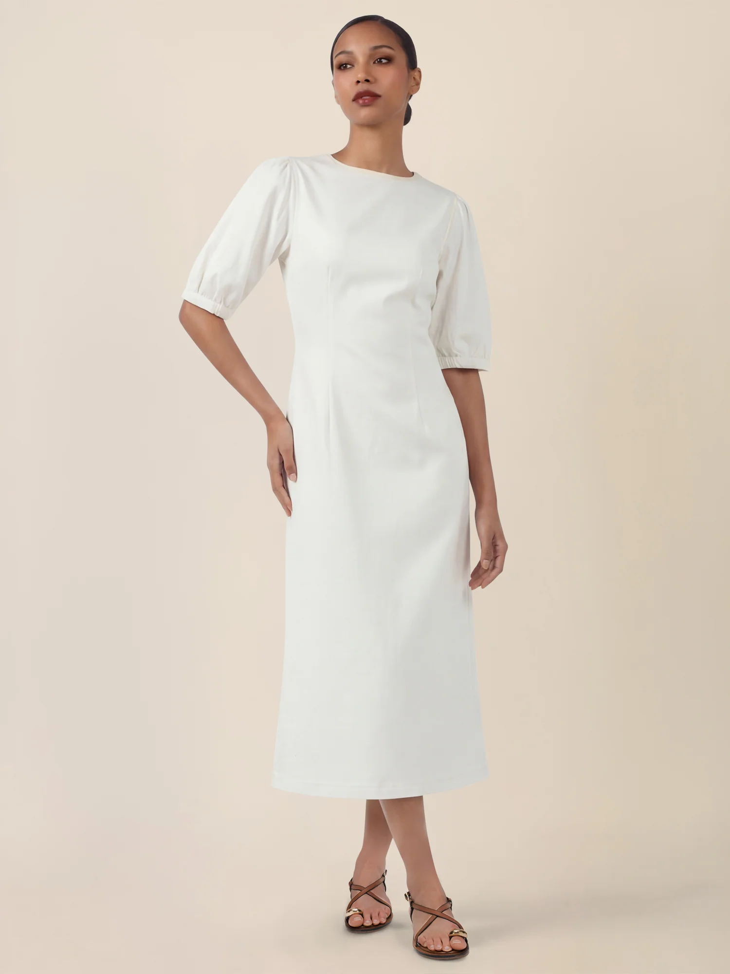 APART Denimkleid mit Puffärmeln | creme - Image 5