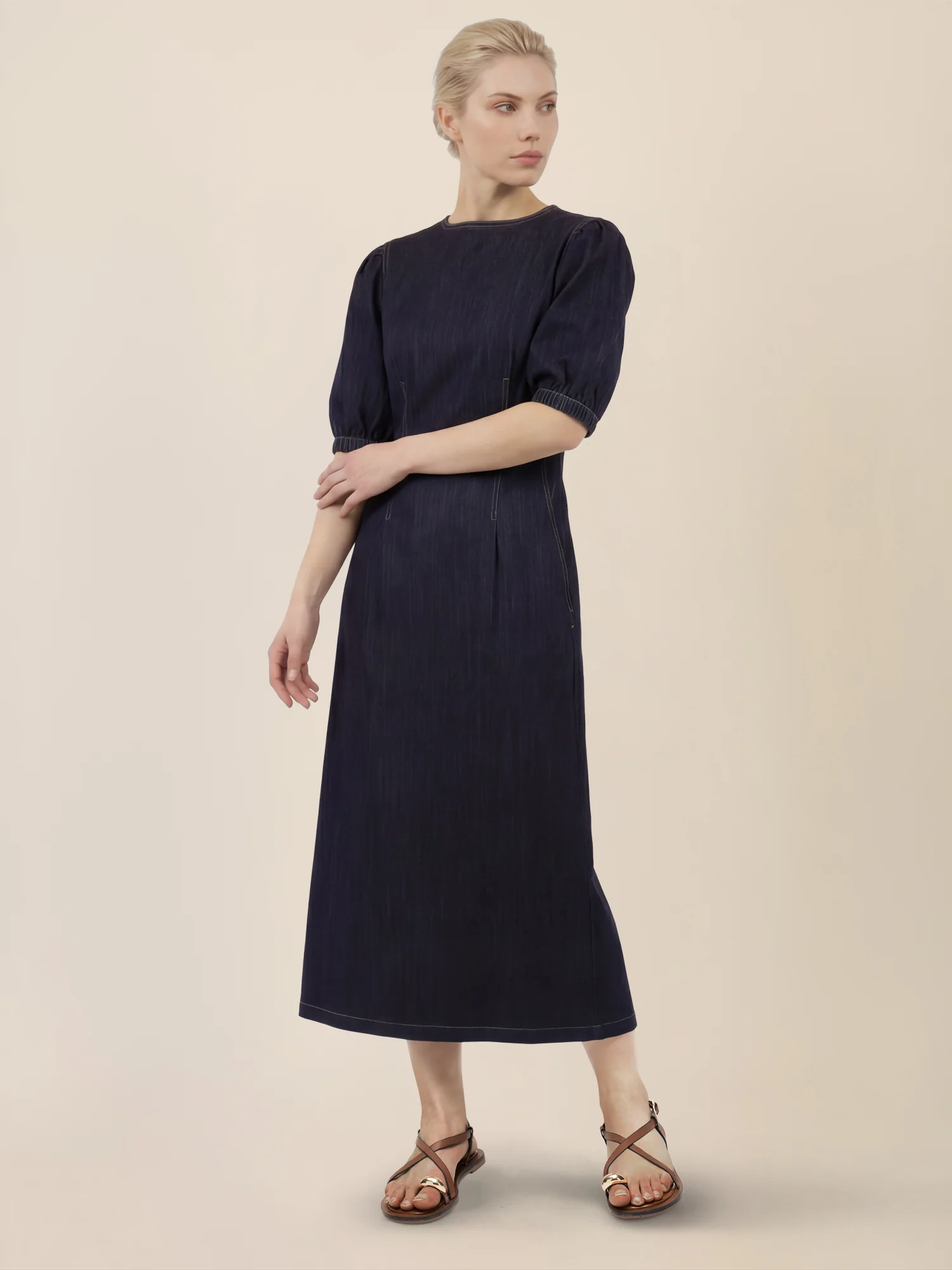 APART Denimkleid mit Puffärmeln | dunkelblau - Image 6