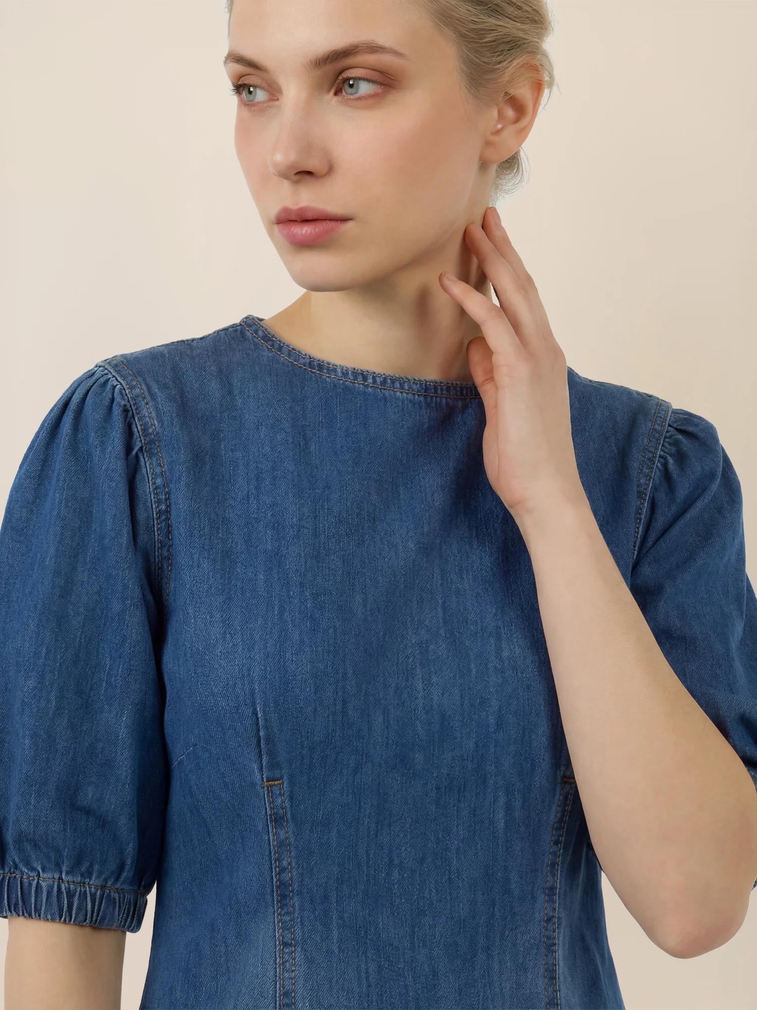 APART Denimkleid mit Puffärmeln | hellblau - Image 4