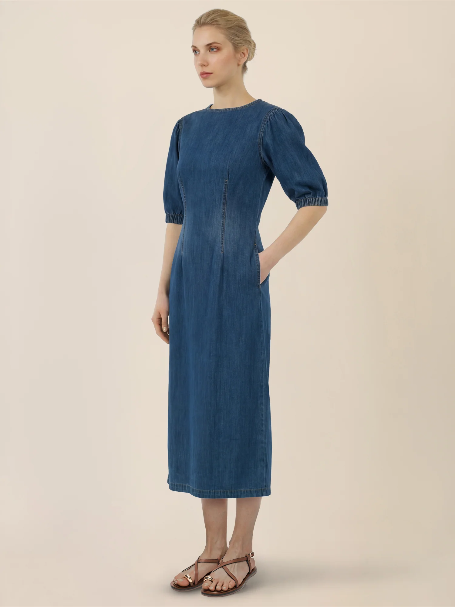 APART Denimkleid mit Puffärmeln | hellblau - Image 5