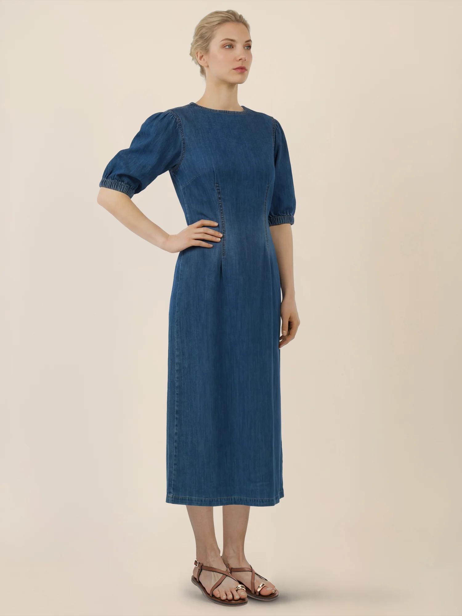 APART Denimkleid mit Puffärmeln | hellblau - Image 6