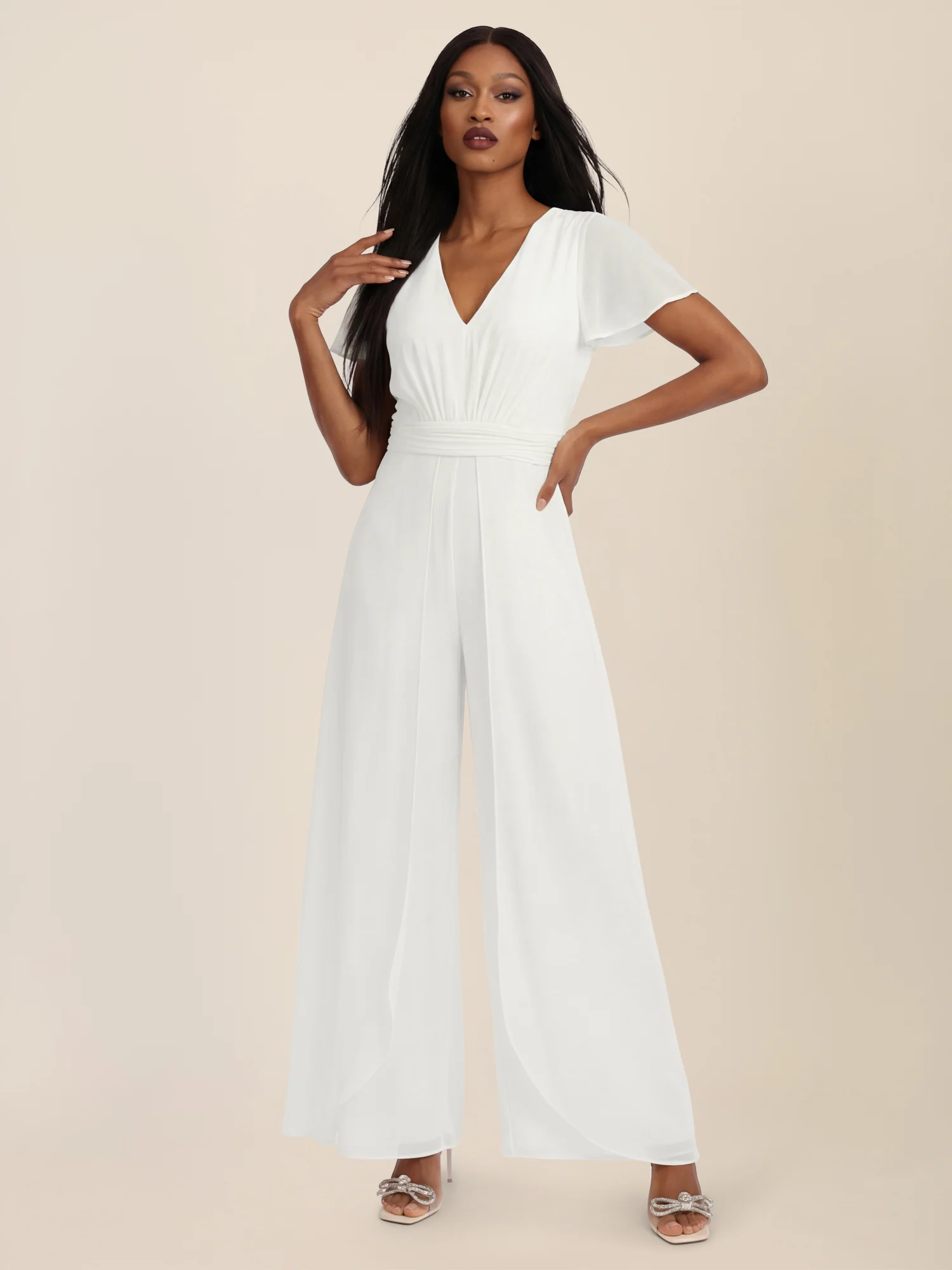 APART Eleganter Chiffonoverall mit fließendem Beinverlauf | creme - Image 5