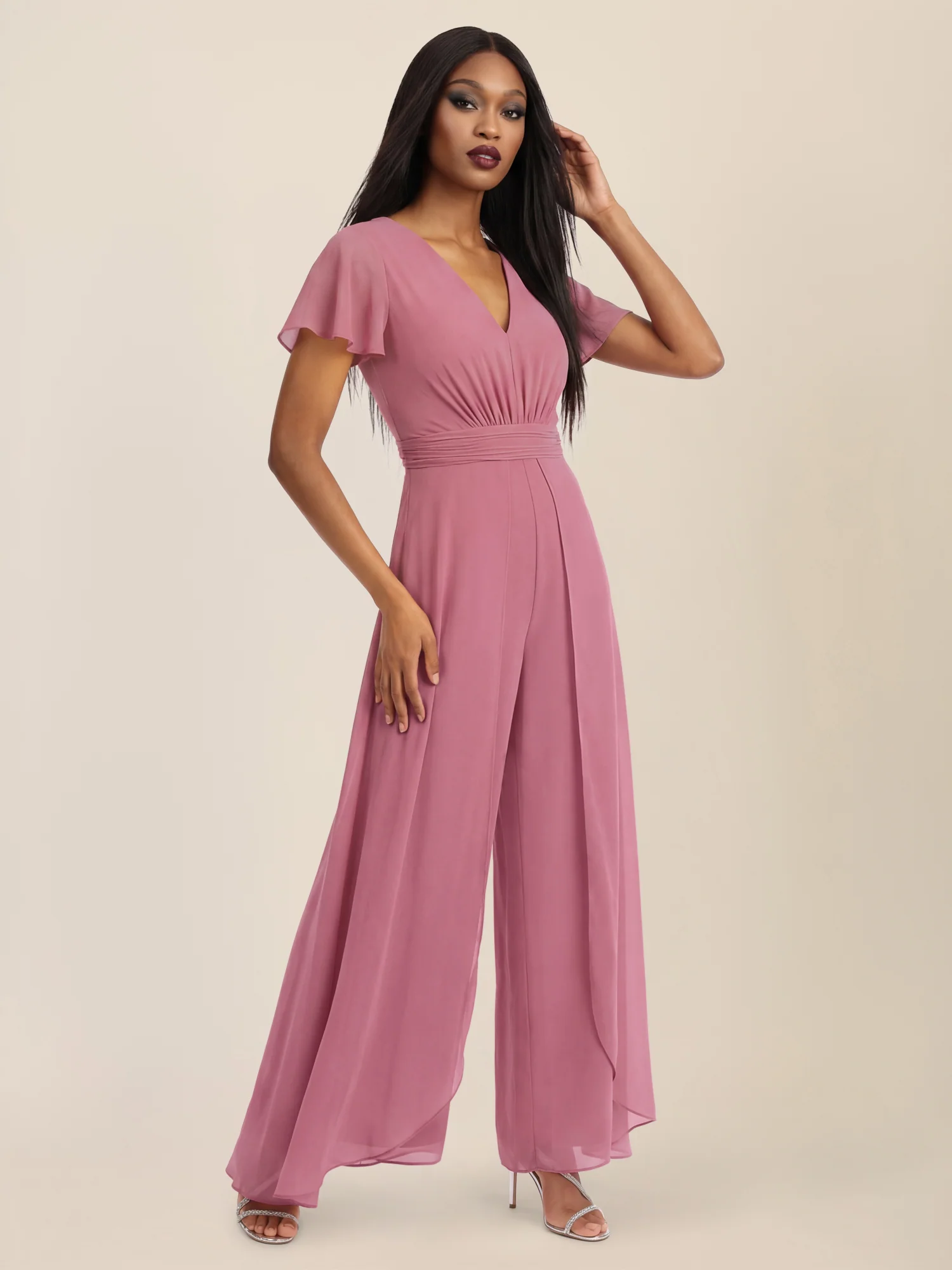 APART Eleganter Chiffonoverall mit fließendem Beinverlauf | rosé