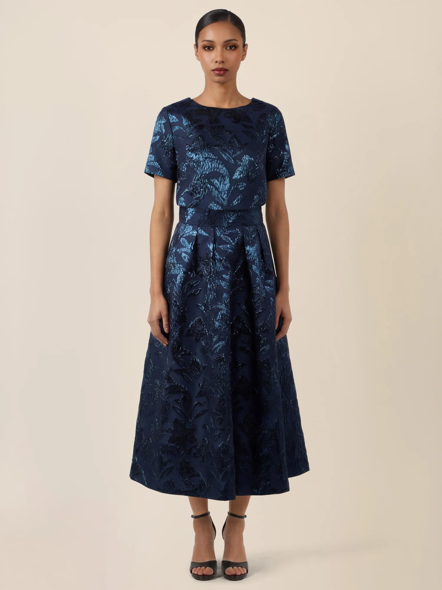 APART Eleganter Jacquard-Rock in A-Linie | nachtblau-metallic - Image 2